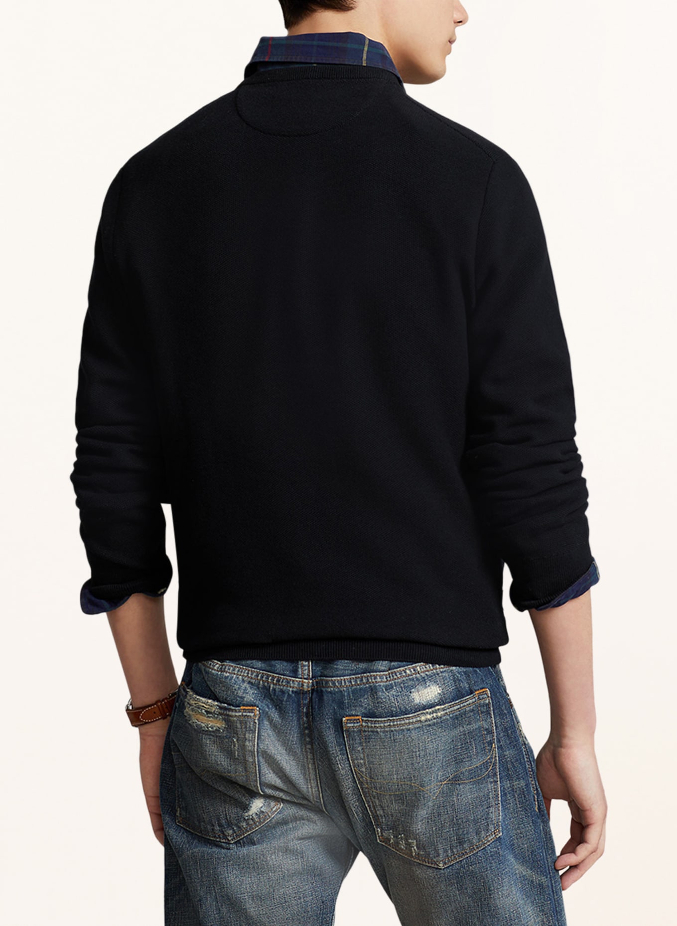 Printed Polo Shirt Mens Sweater, Color: BLACK (Image 3)