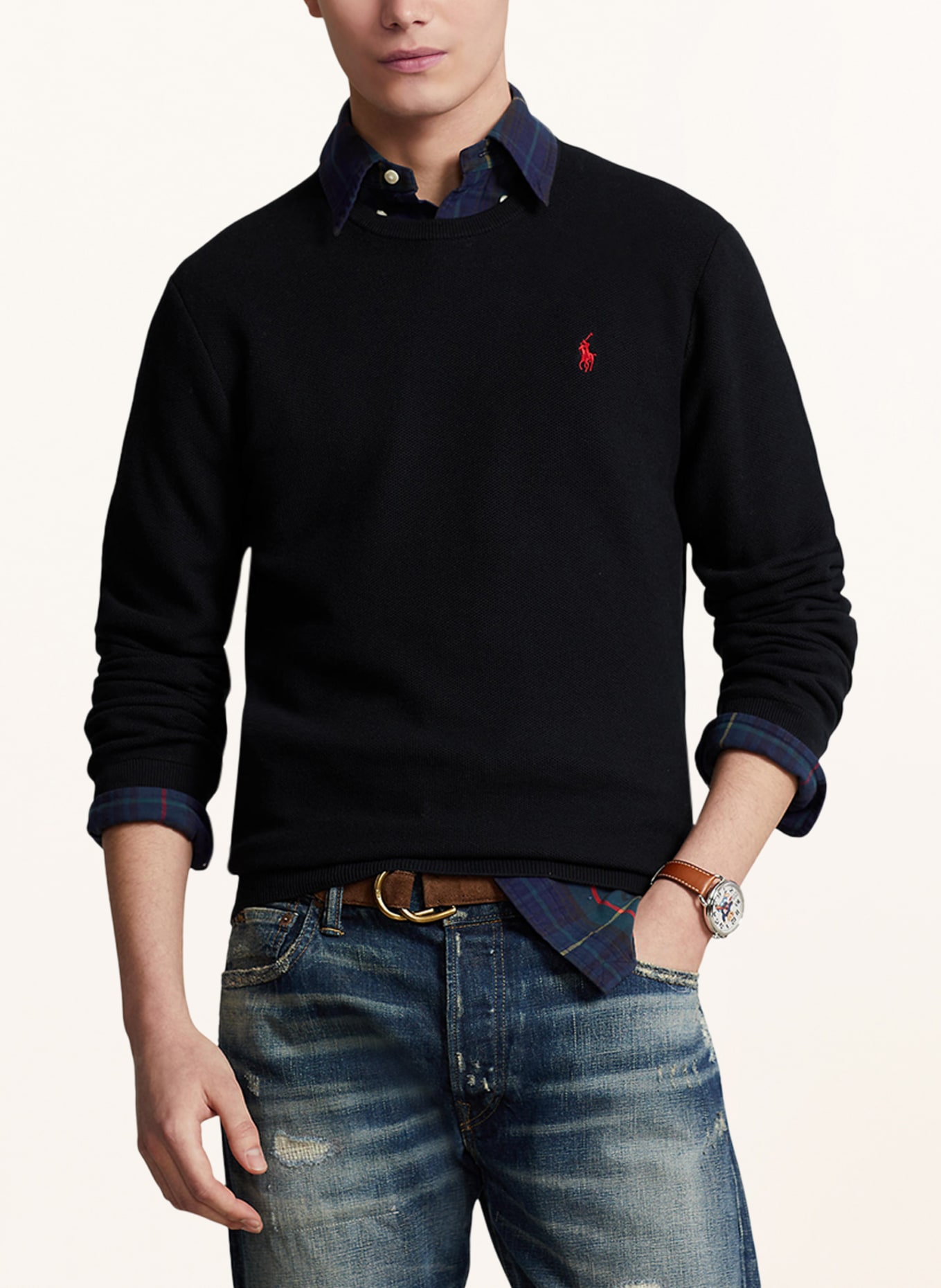 Printed Polo Shirt Mens Sweater, Color: BLACK (Image 4)