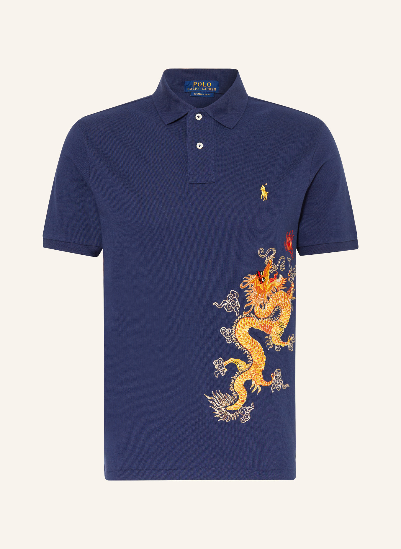 POLO RALPH LAUREN Piqué-Poloshirt, Farbe: DUNKELBLAU/ GELB/ ORANGE (Bild 1)