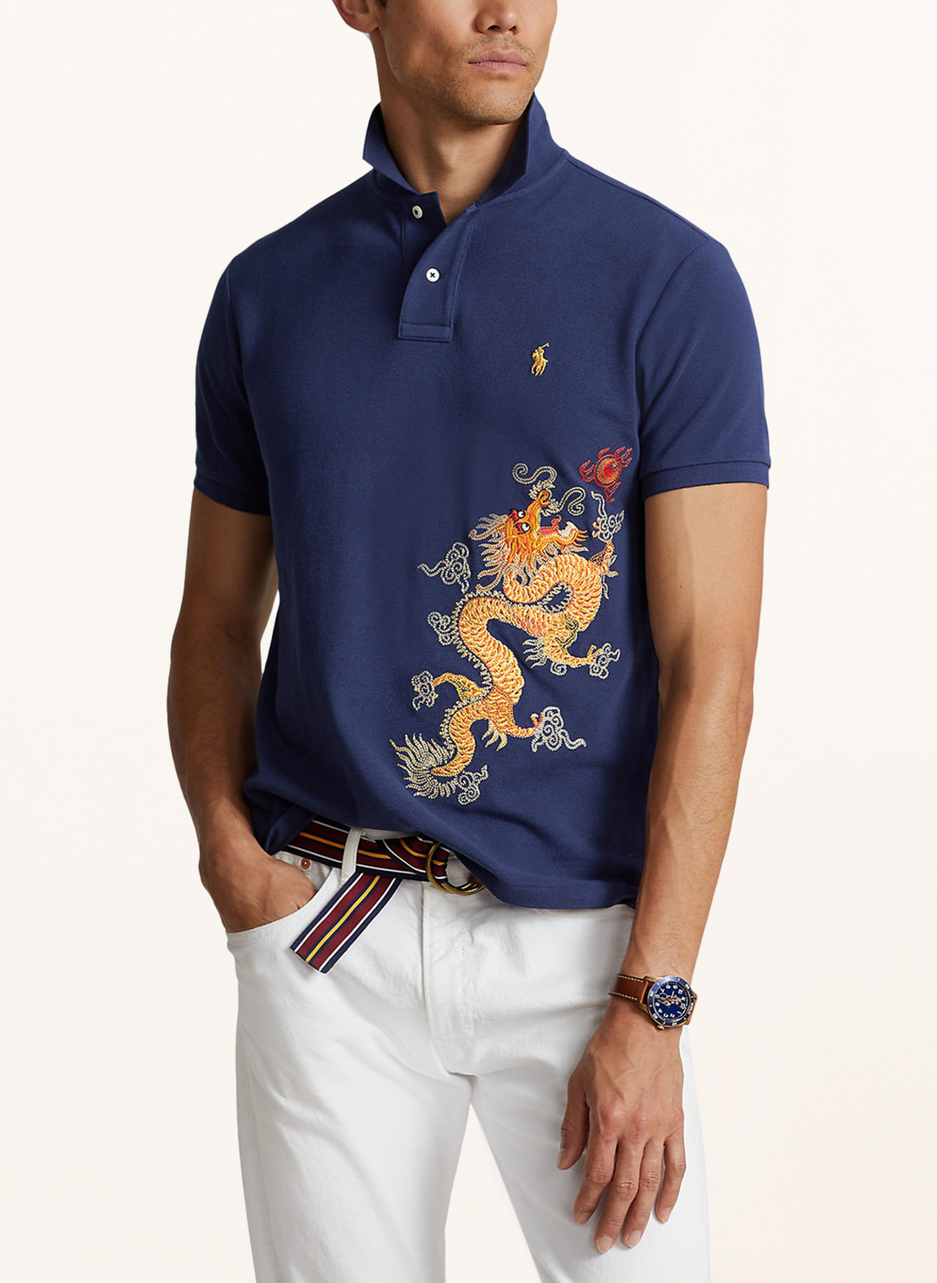 POLO RALPH LAUREN Piqué polo shirt, Color: DARK BLUE/ YELLOW/ ORANGE (Image 4)