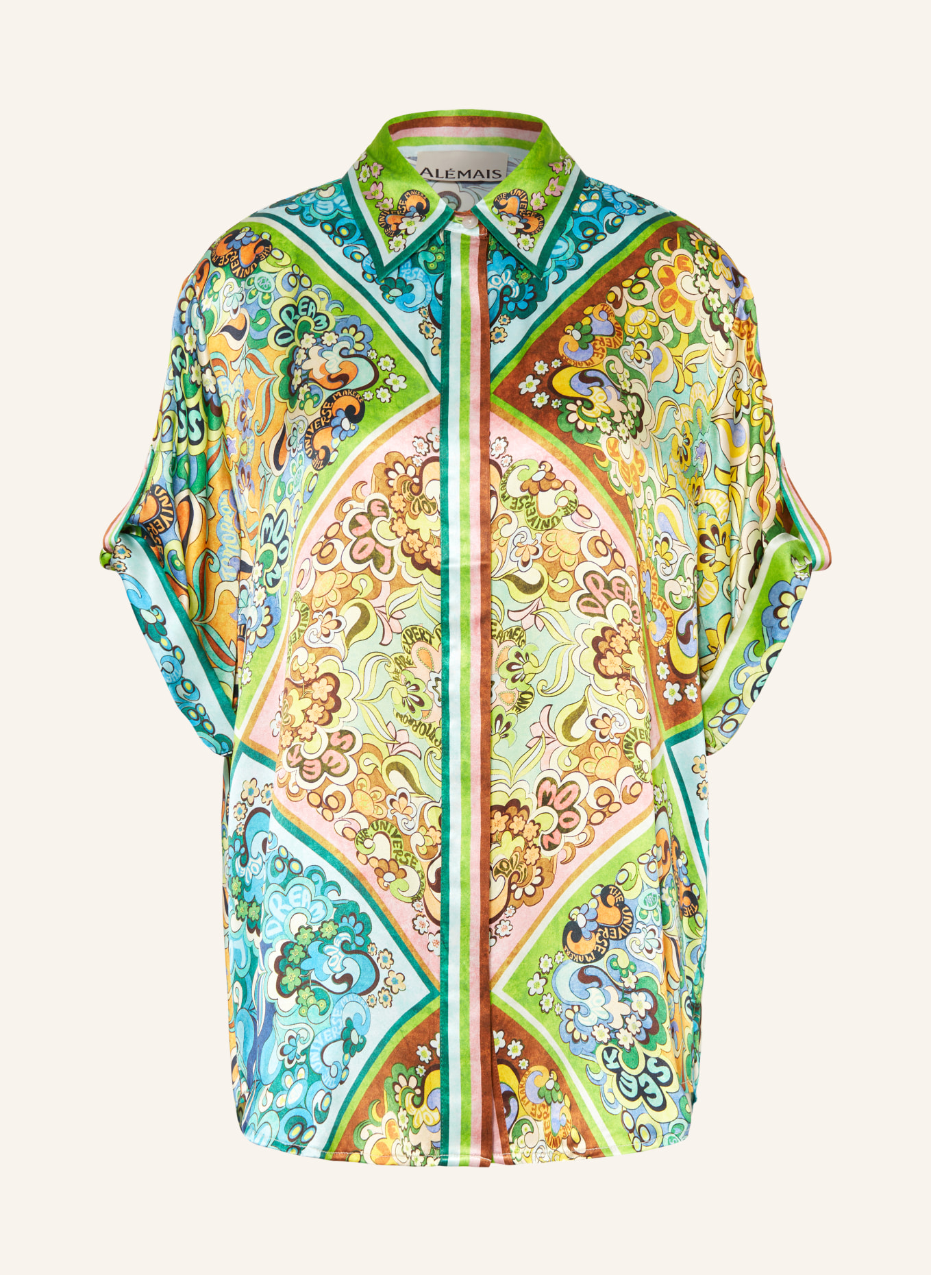 ALÉMAIS Oversized-Hemdbluse DREAMER aus Seide, Farbe: MINT/ PETROL/ HELLORANGE (Bild 1)