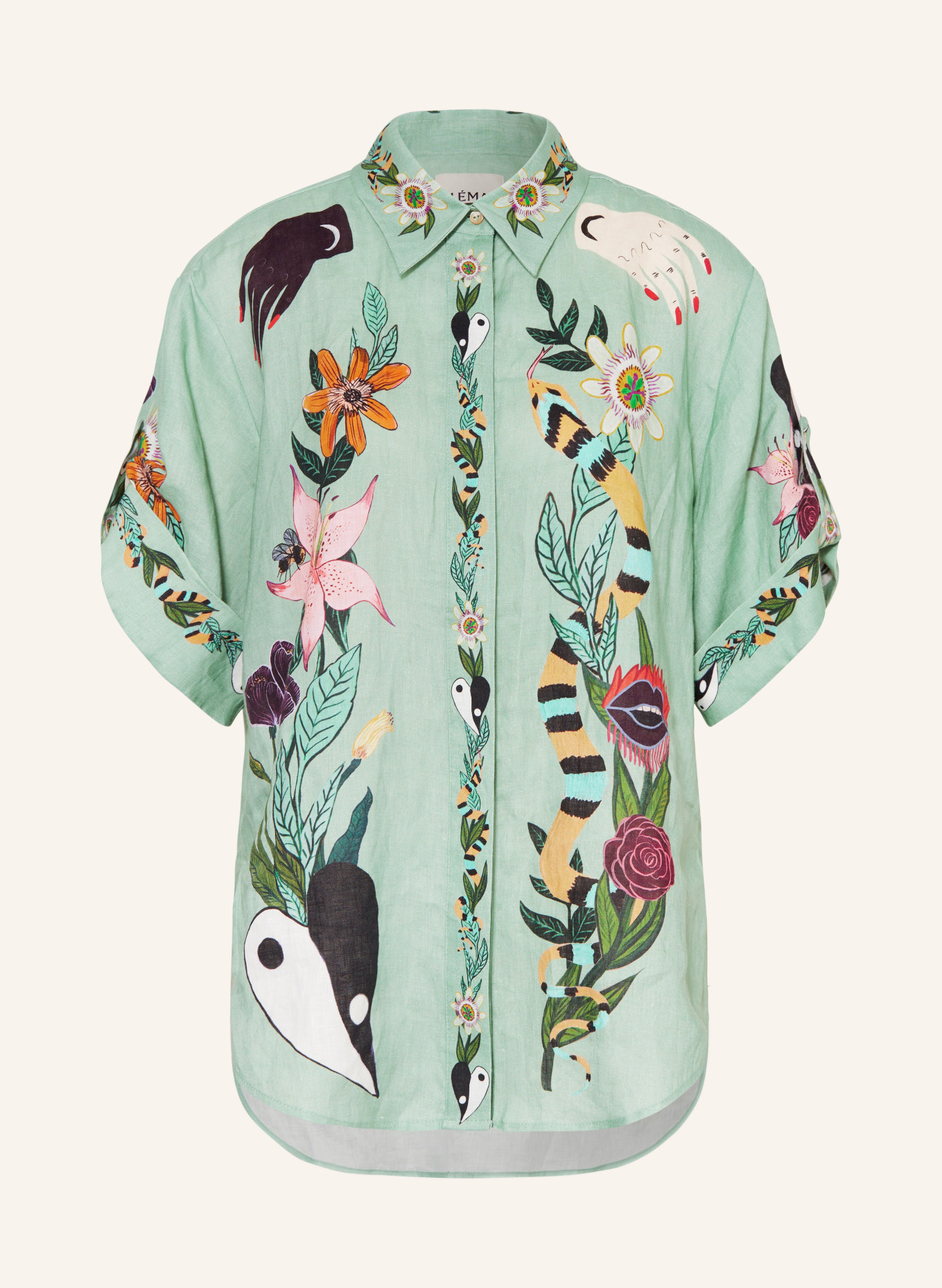 ALÉMAIS Oversized shirt blouse MEAGAN in linen, Color: GREEN/ PINK/ DARK YELLOW (Image 1)