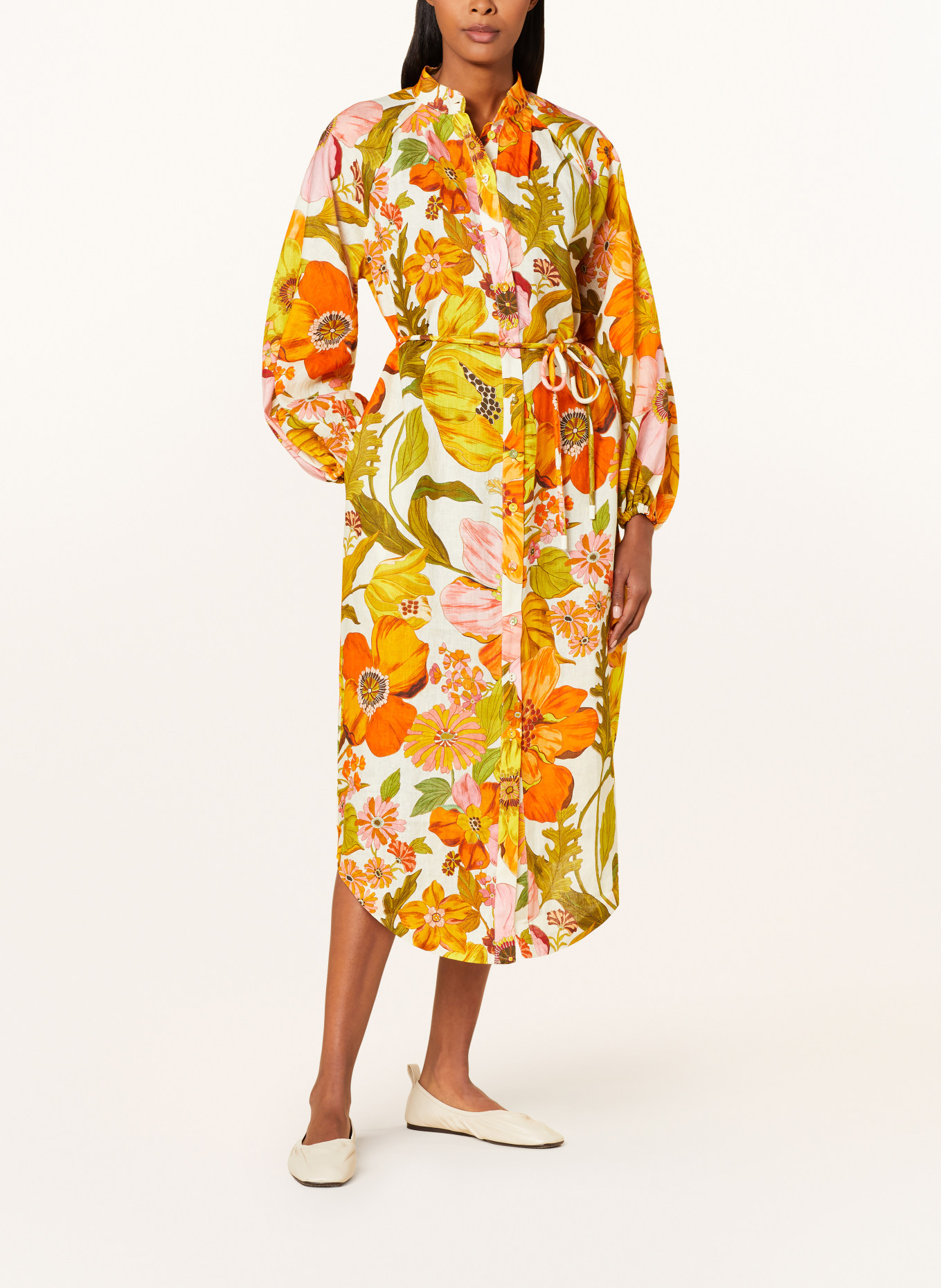 ALÉMAIS Hemdblusenkleid SILAS aus Leinen, Farbe: WEISS/ KHAKI/ ORANGE (Bild 2)