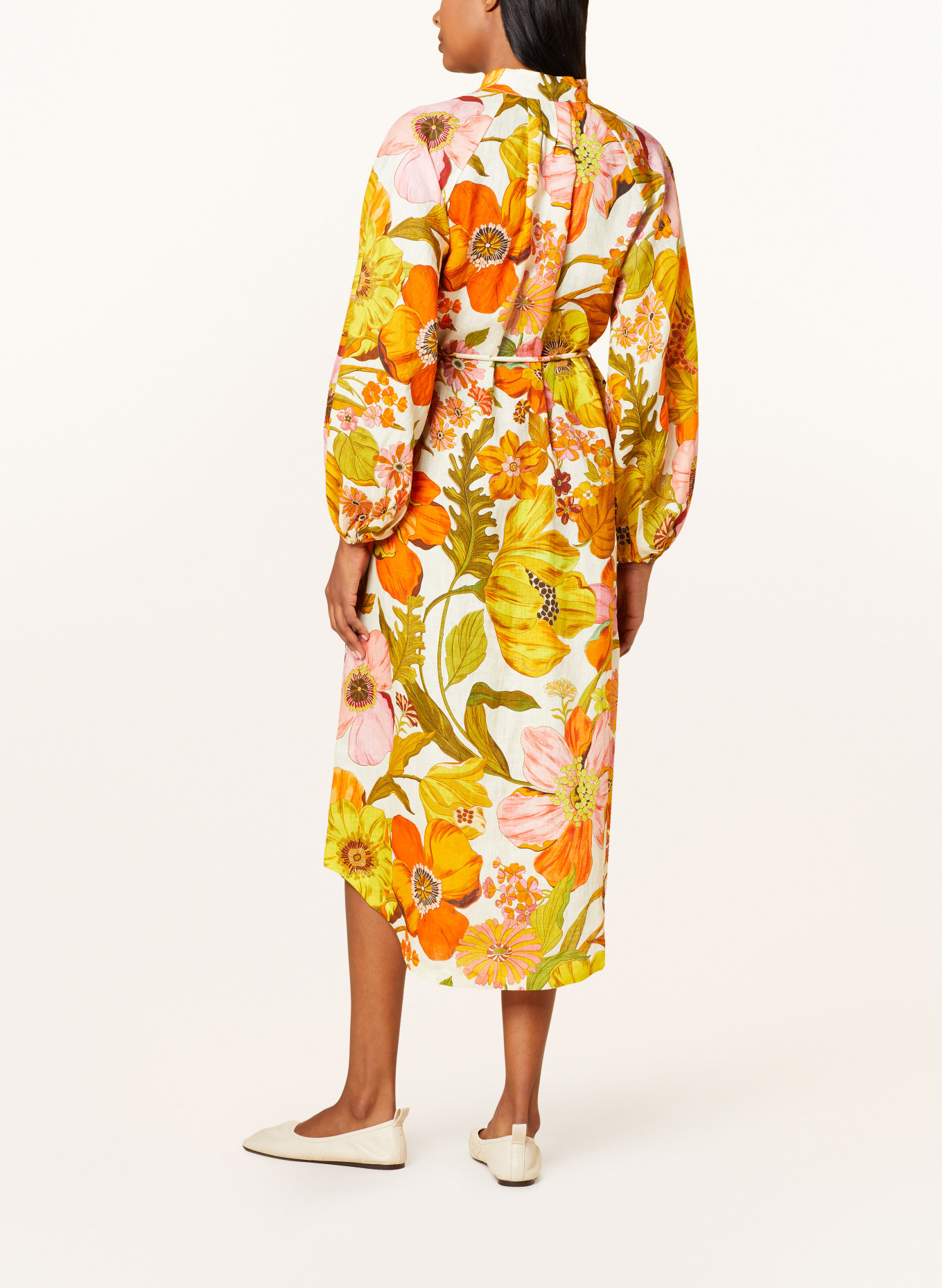 ALÉMAIS Hemdblusenkleid SILAS aus Leinen, Farbe: WEISS/ KHAKI/ ORANGE (Bild 3)