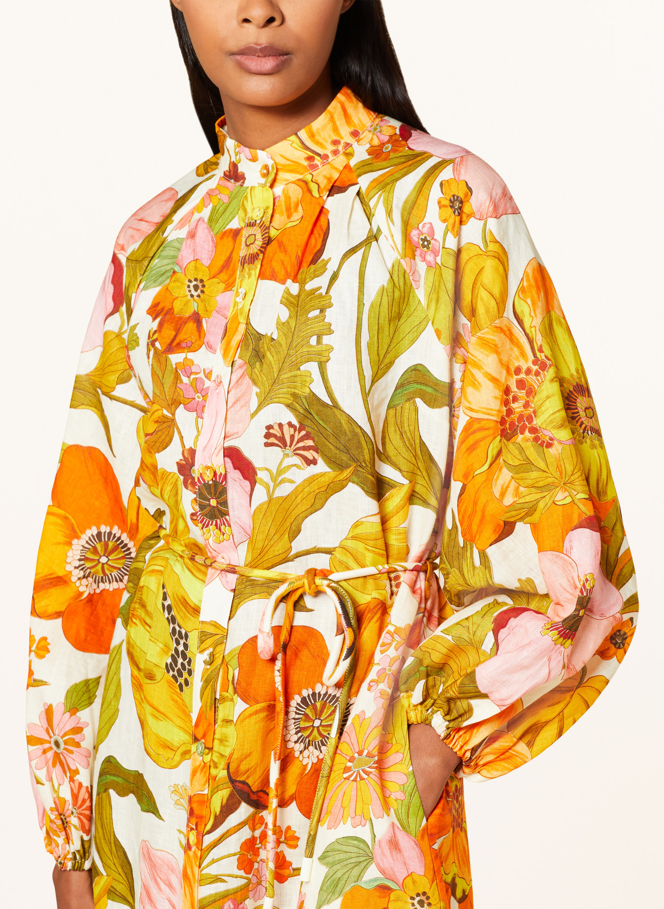 ALÉMAIS Hemdblusenkleid SILAS aus Leinen, Farbe: WEISS/ KHAKI/ ORANGE (Bild 4)