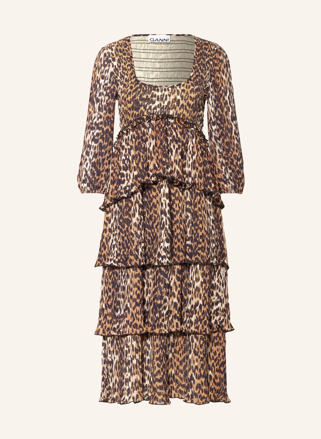 GANNI Dress with ruffles, Color: COGNAC/ DARK BROWN/ ECRU (Image 1)