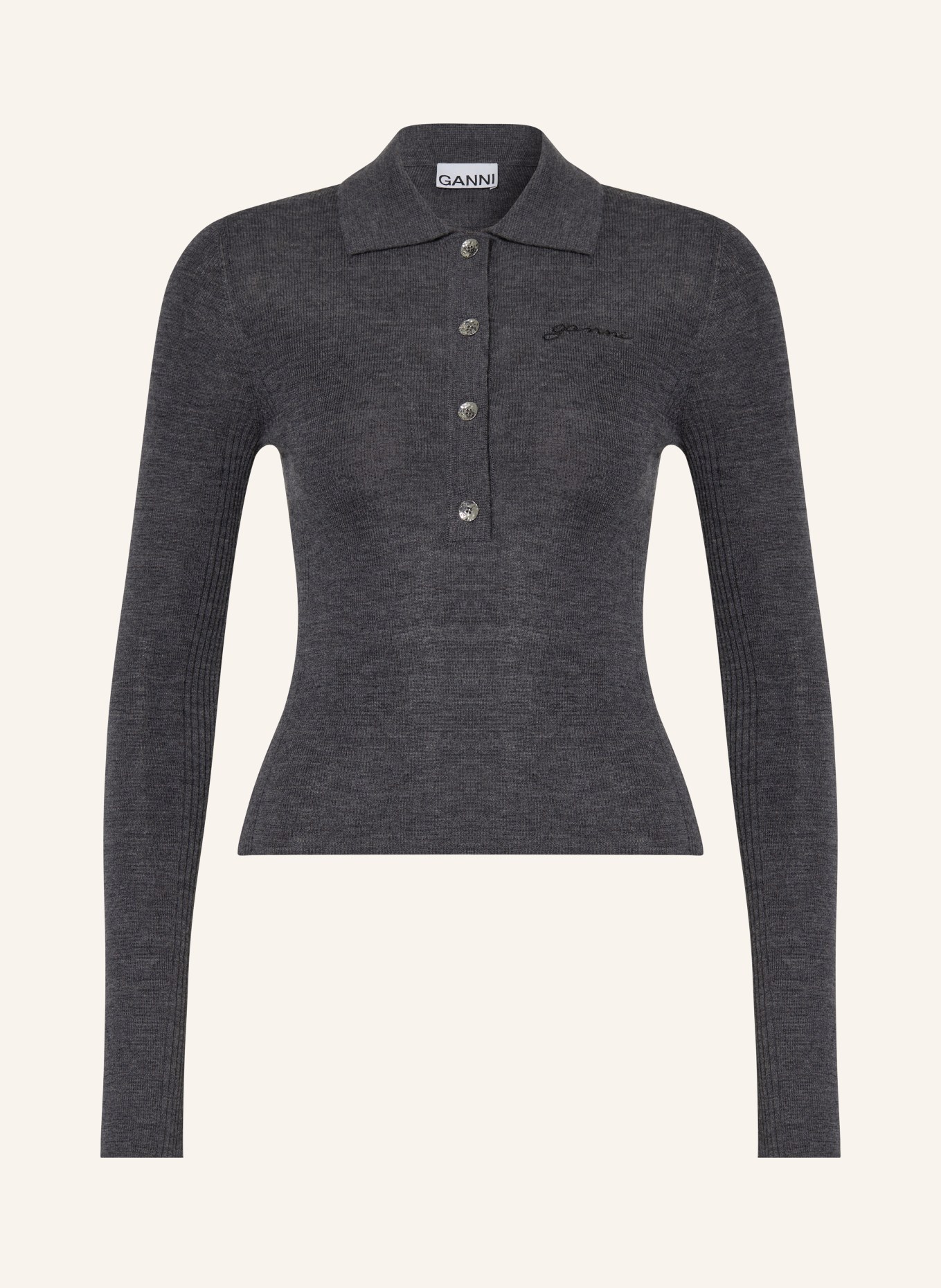 GANNI Knitted polo shirt, Color: DARK GRAY (Image 1)