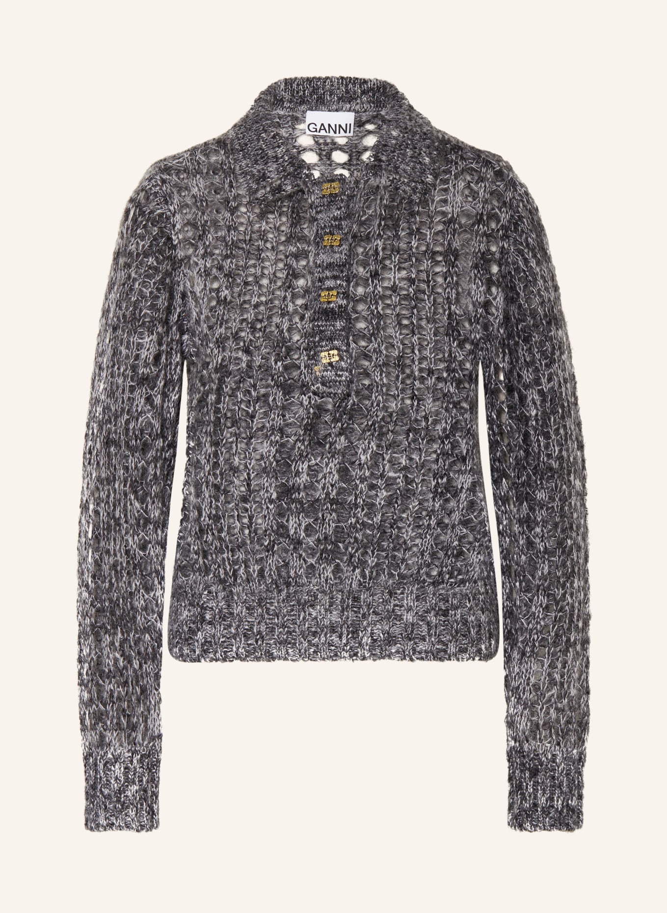 GANNI Cardigan with mohair, Color: BLACK/ WHITE (Image 1)