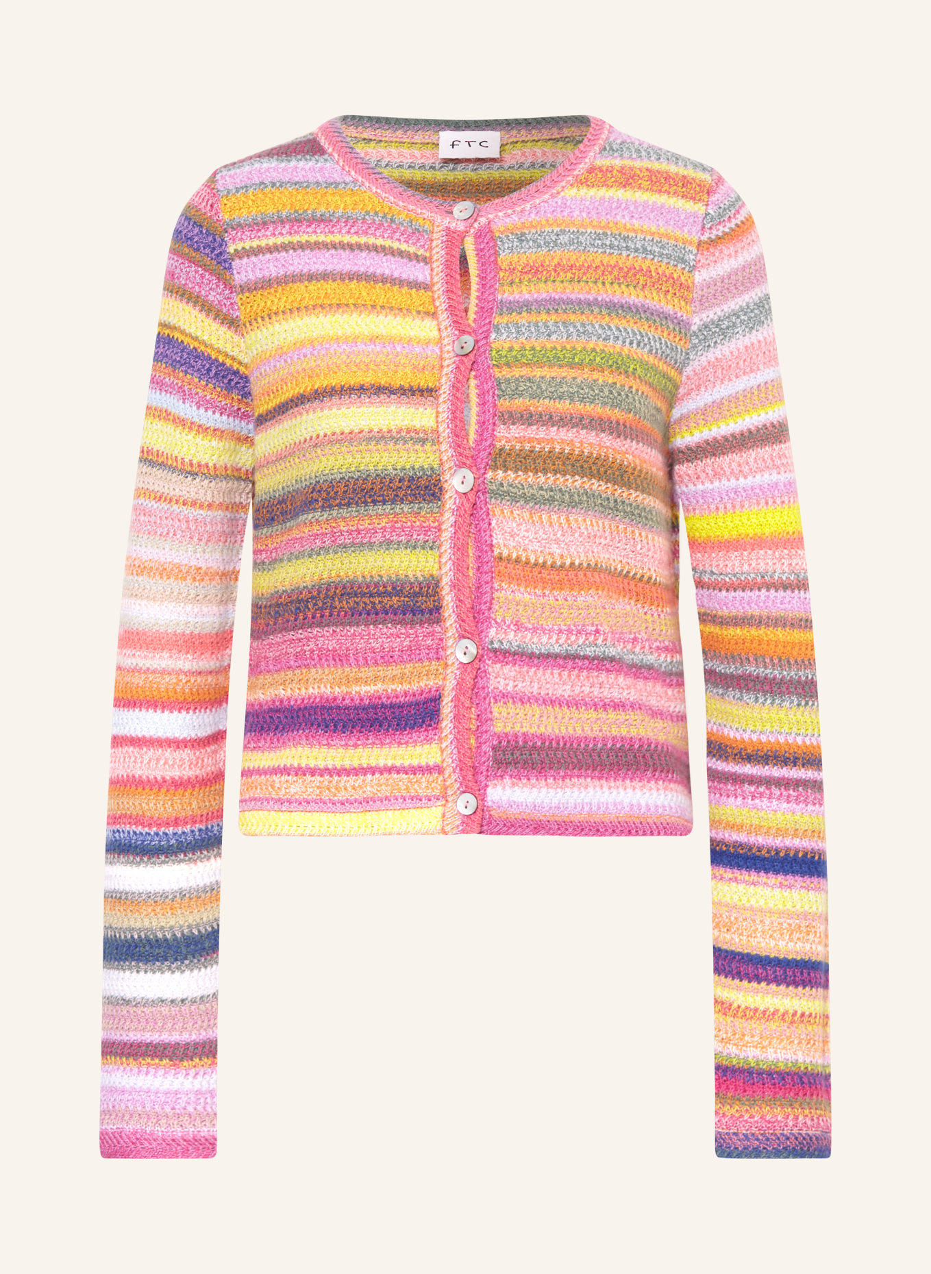 FTC CASHMERE Cardigan with cashmere, Color: PINK/ DARK YELLOW/ GREEN (Image 1)