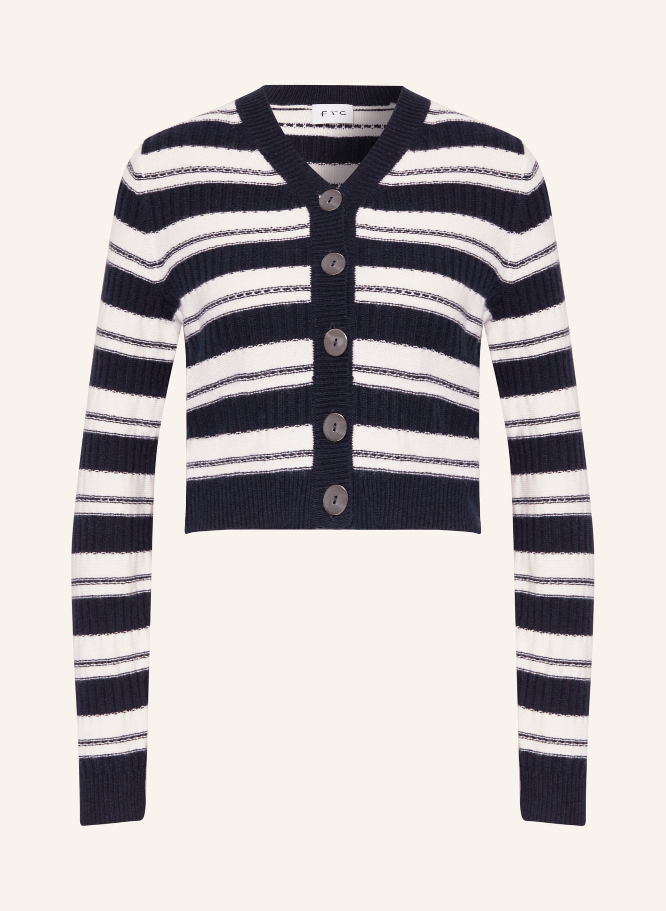 FTC CASHMERE Cropped cardigan with cashmere, Color: DARK BLUE/ WHITE (Image 1)