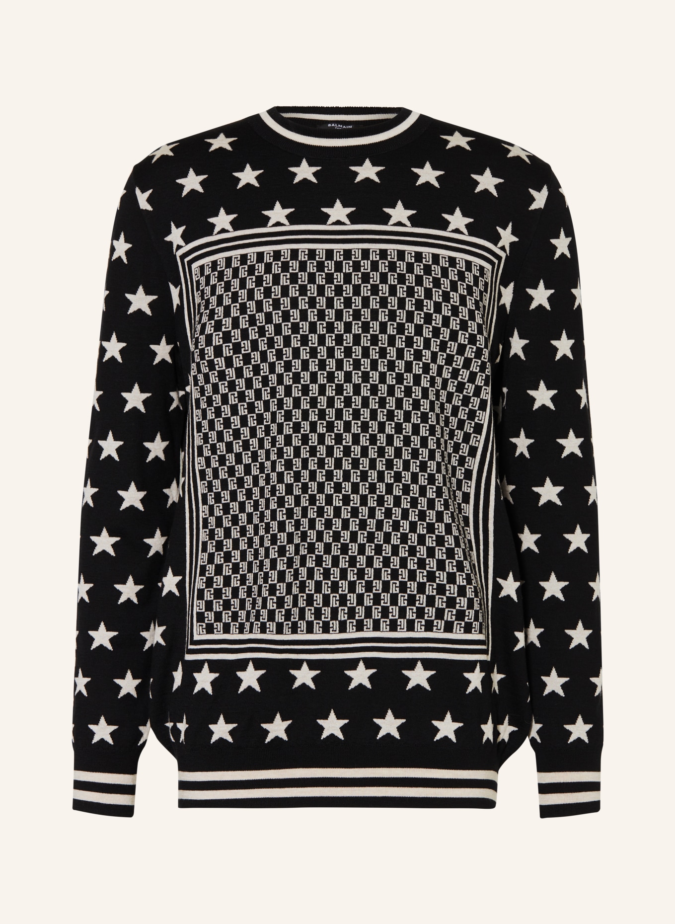 BALMAIN Sweater, Color: BLACK/ CREAM (Image 1)