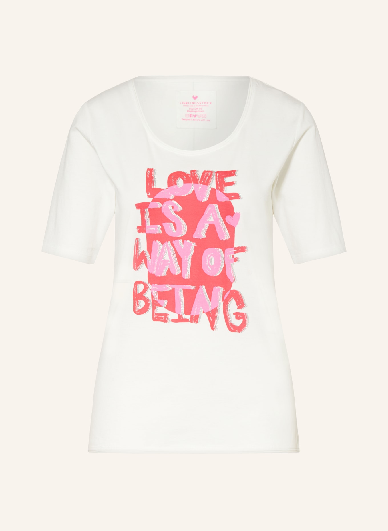 LIEBLINGSSTÜCK T-shirt CIADICEL z błyszczącą przędzą, Kolor: BIAŁY/ MOCNORÓŻOWY (Obrazek 1)