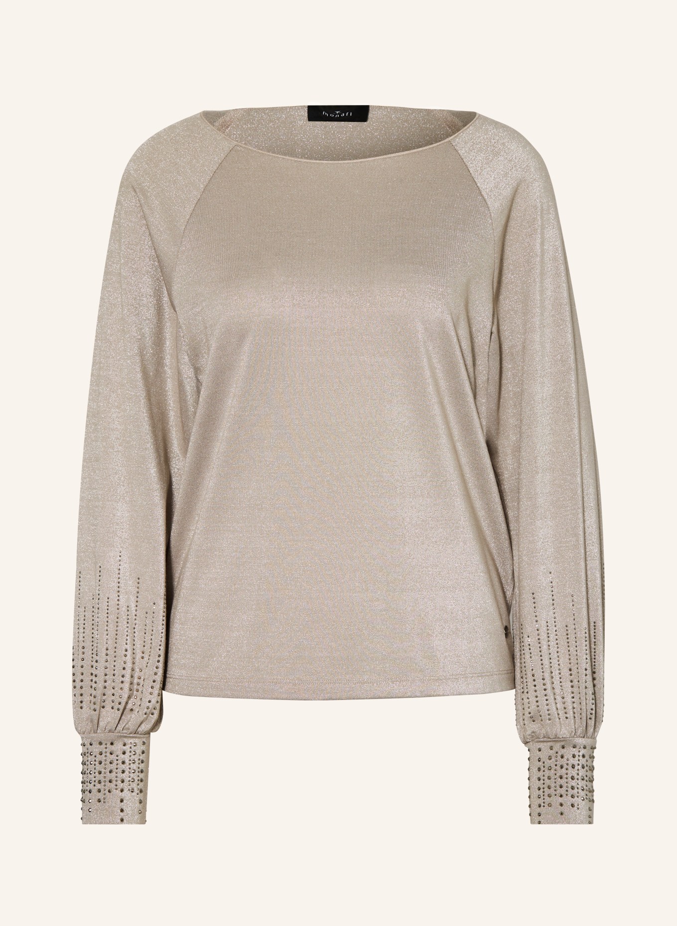 monari Long sleeve shirt with glitter thread and decorative gems, Color: BEIGE/ SILVER (Image 1)