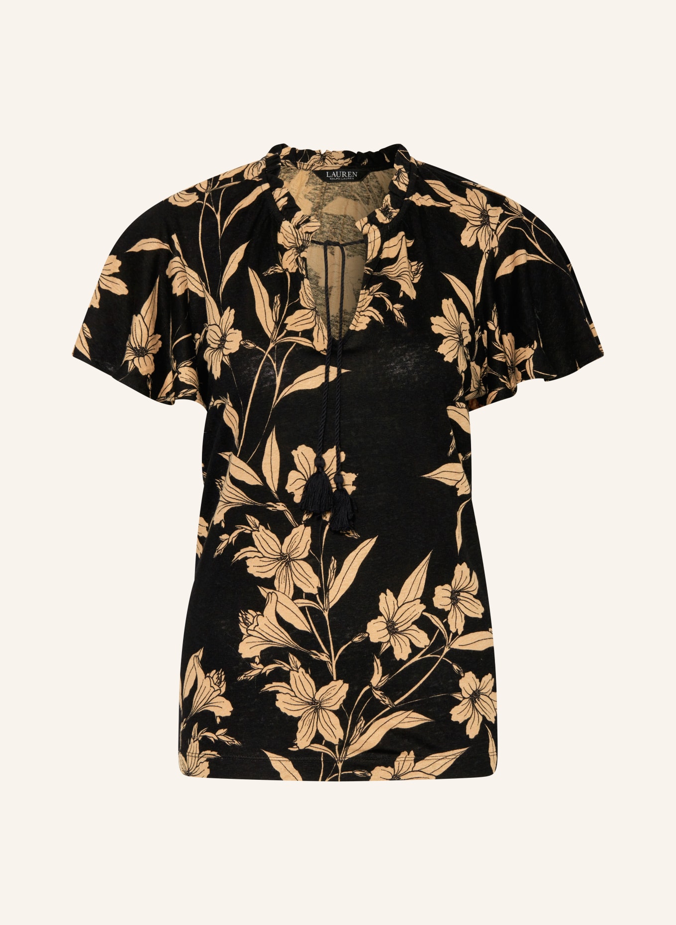 LAUREN RALPH LAUREN T-shirt with linen, Color: BLACK/ BEIGE (Image 1)