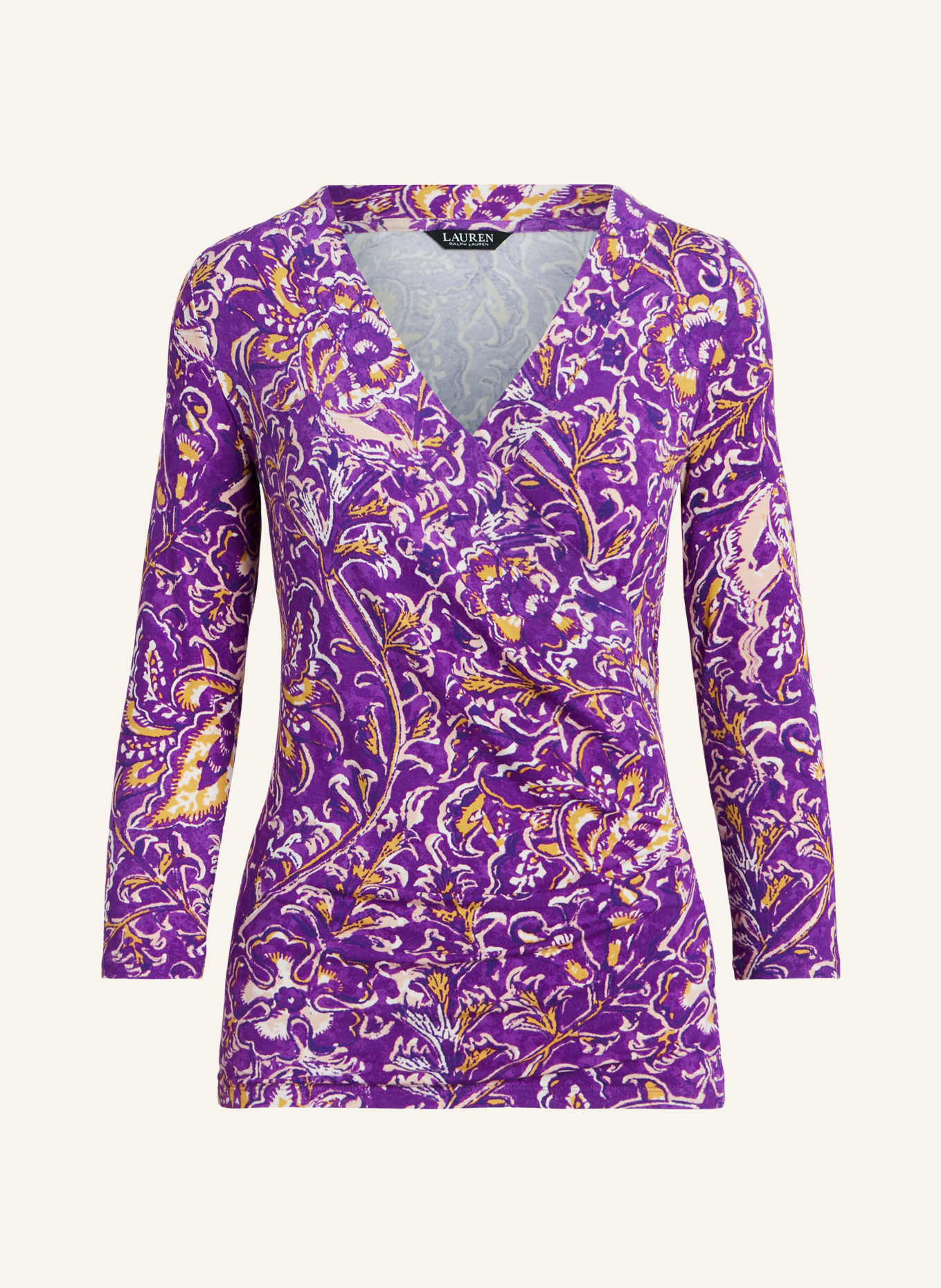 LAUREN RALPH LAUREN Bluzka w stylu kopertowym z dżerseju, Kolor: BIAŁY/ LILA/ ŻÓŁTY (Obrazek 1)