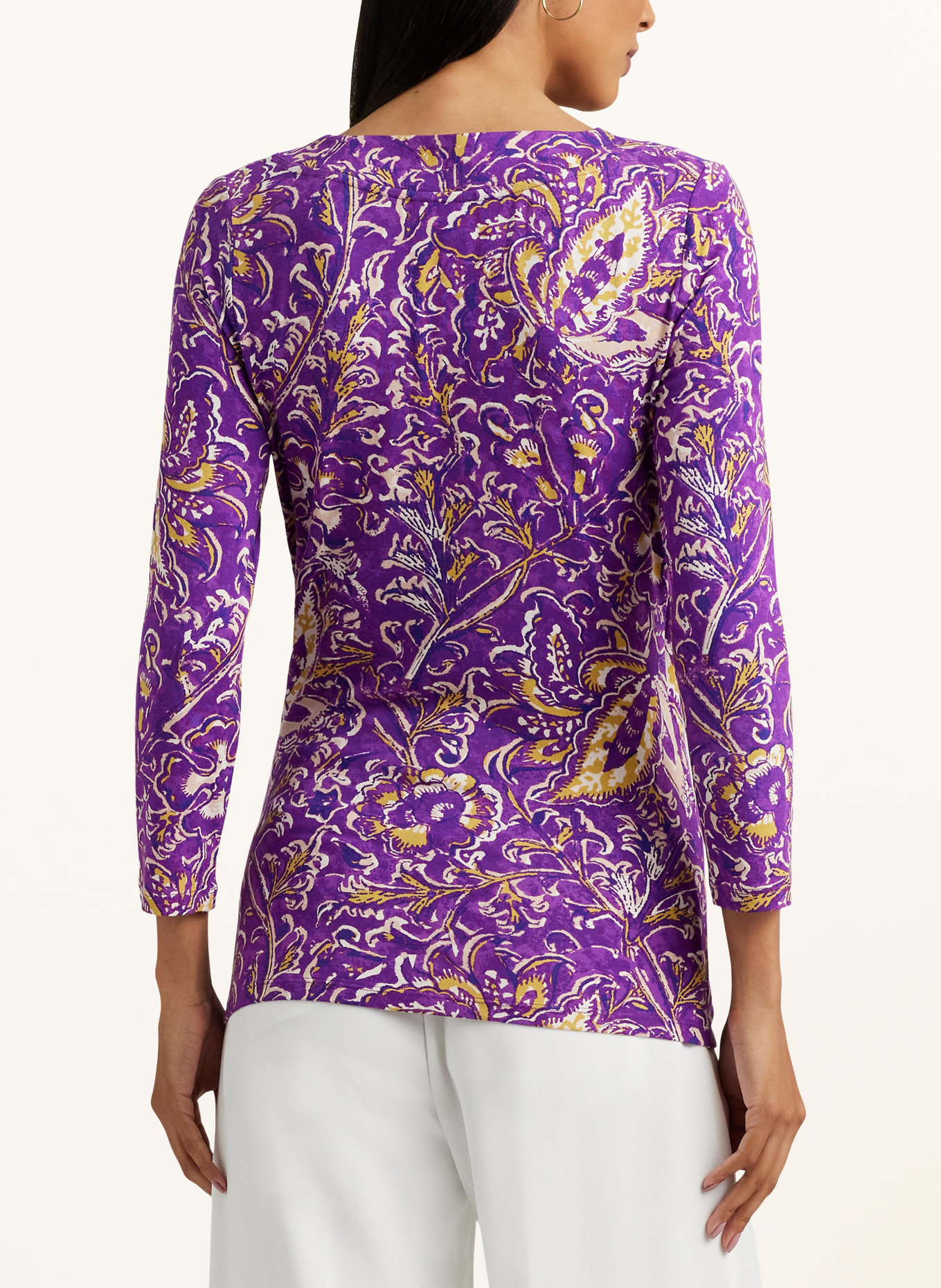 LAUREN RALPH LAUREN Bluzka w stylu kopertowym z dżerseju, Kolor: BIAŁY/ LILA/ ŻÓŁTY (Obrazek 3)