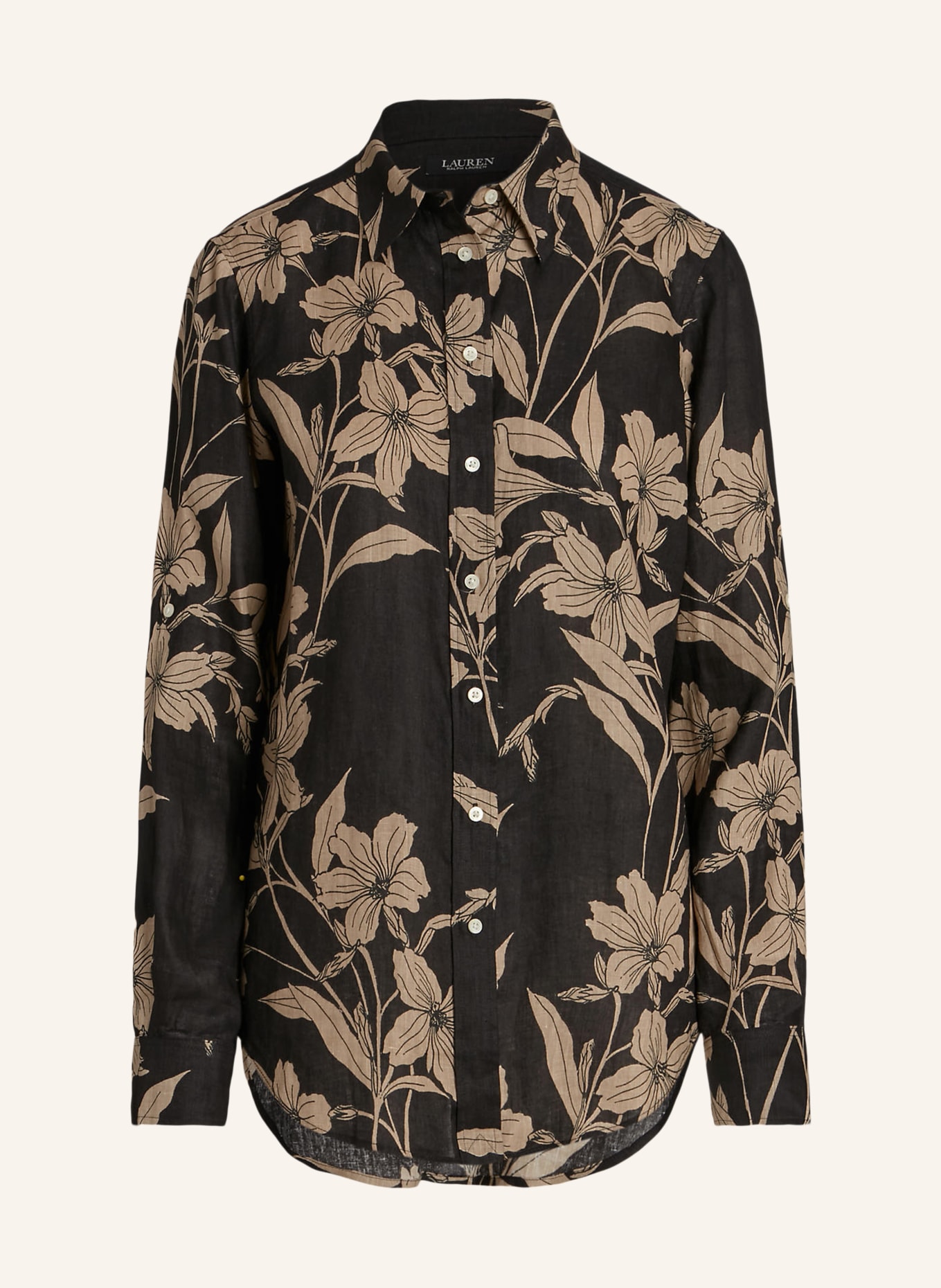 LAUREN RALPH LAUREN Shirt blouse made of linen, Color: BLACK/ BEIGE (Image 1)