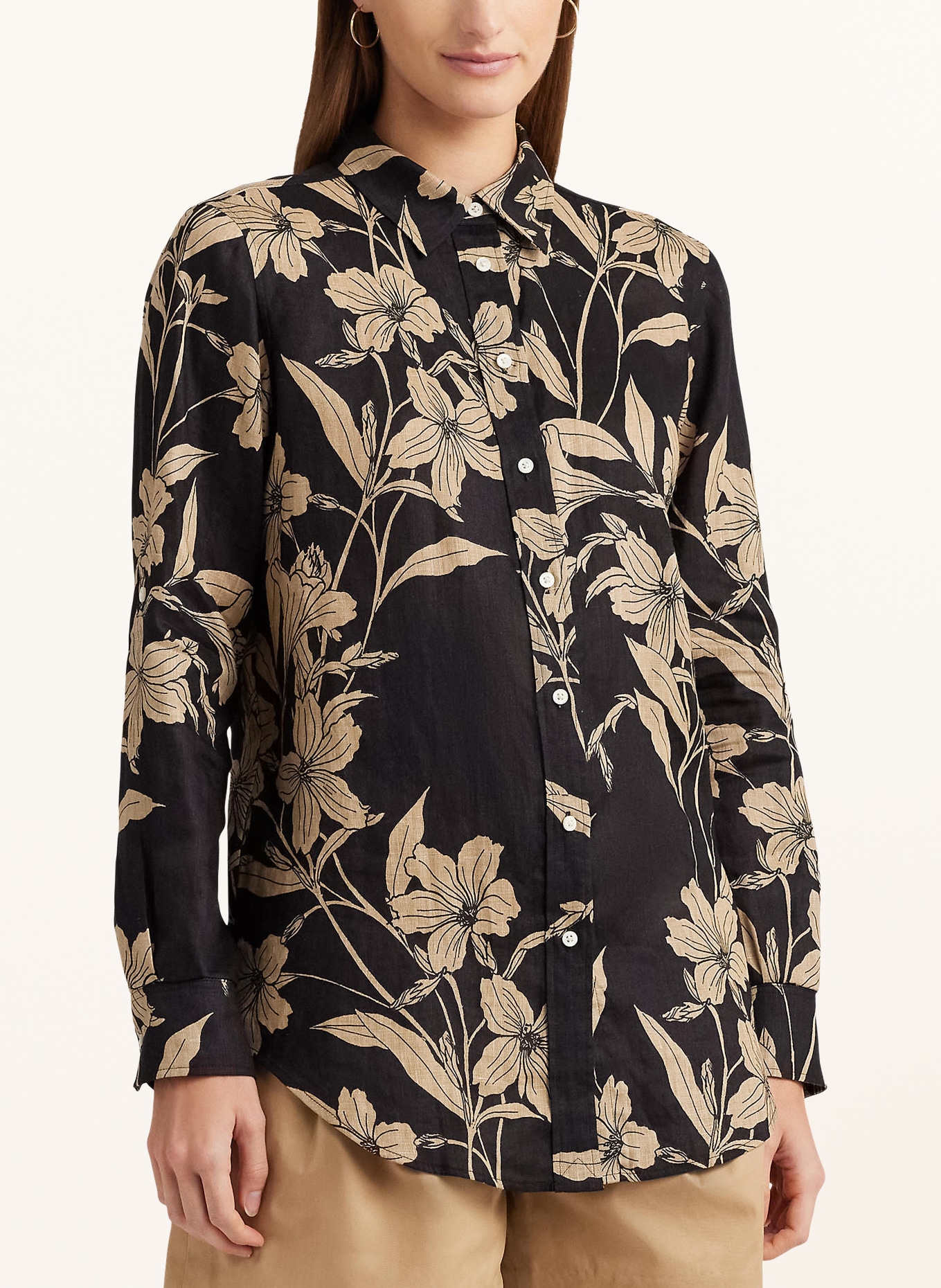 LAUREN RALPH LAUREN Shirt blouse made of linen, Color: BLACK/ BEIGE (Image 4)