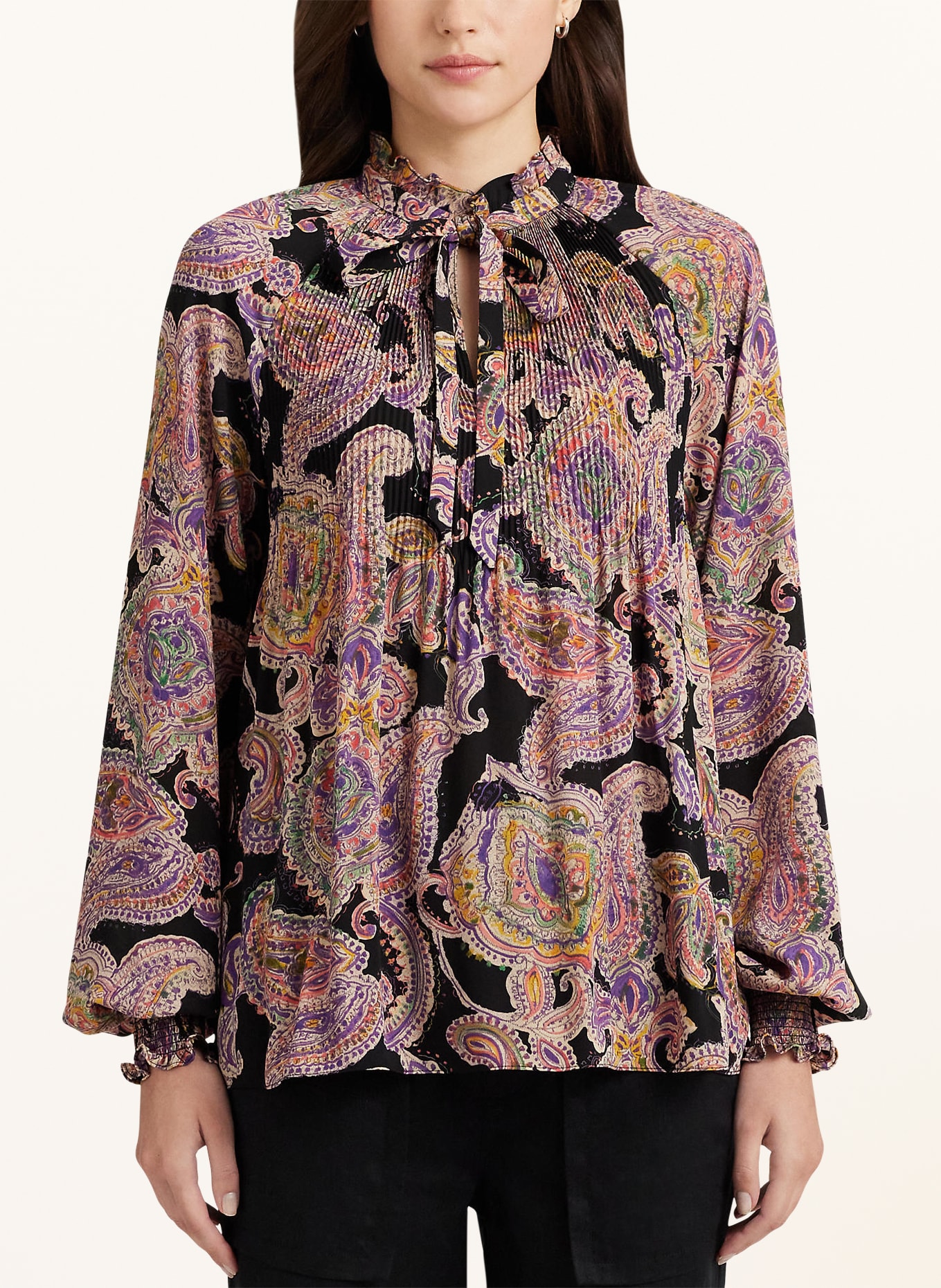 LAUREN RALPH LAUREN Shirt blouse with pleats, Color: PINK/ GREEN/ BLACK (Image 4)