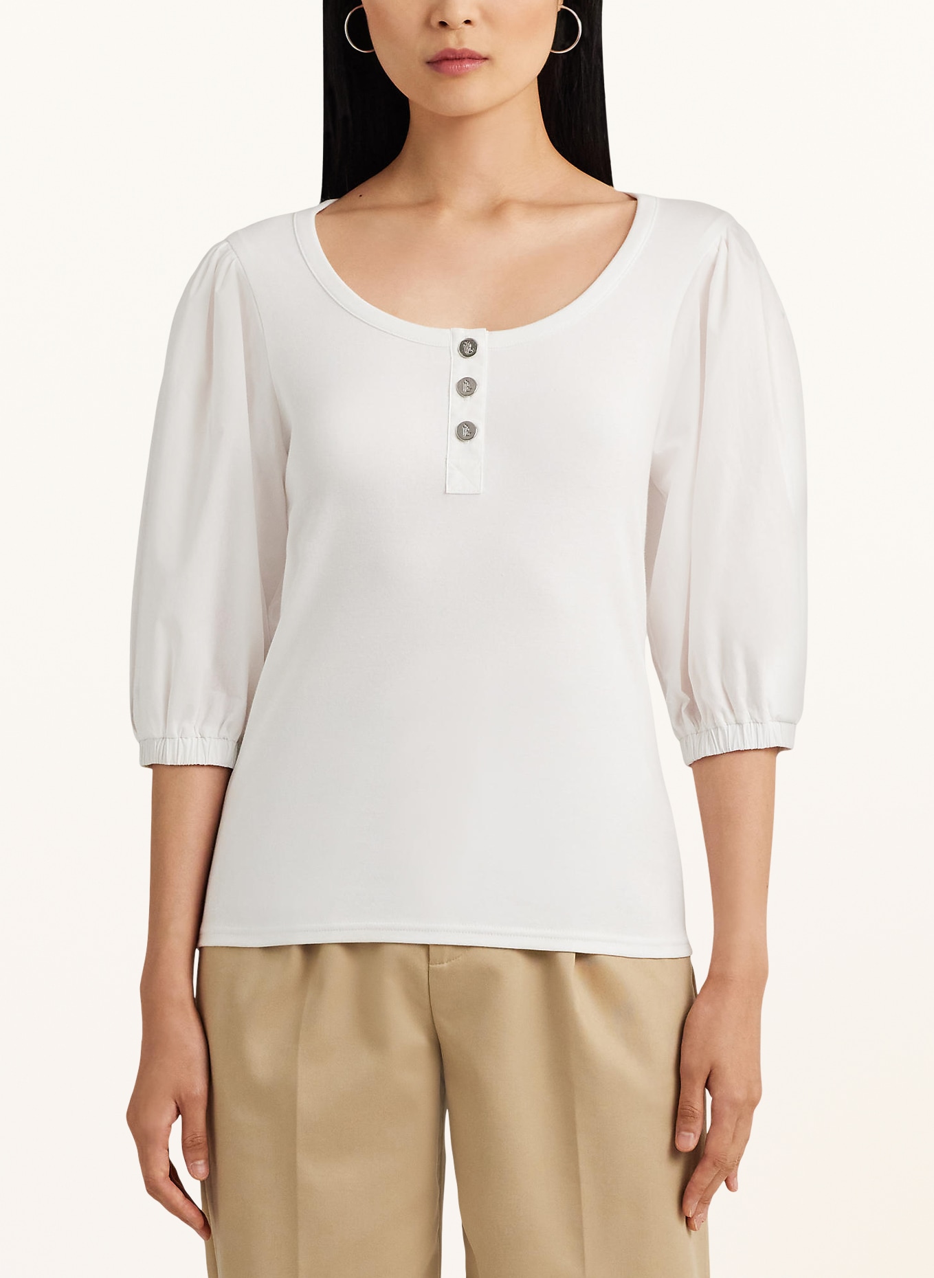 LAUREN RALPH LAUREN T-shirt in mixed materials, Color: WHITE (Image 4)