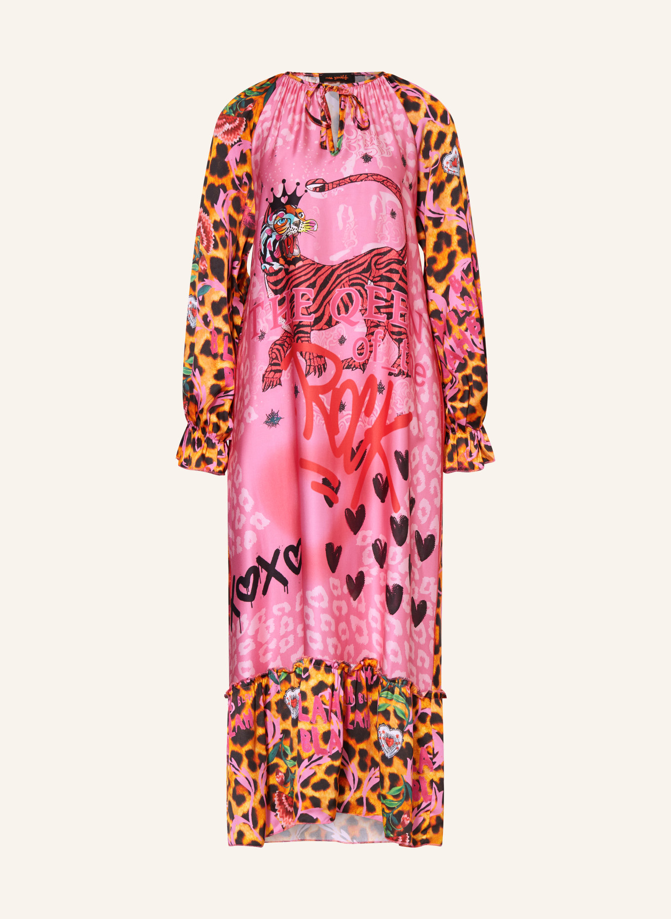 miss goodlife Satin dress, Color: PINK/ BLACK/ ORANGE (Image 1)