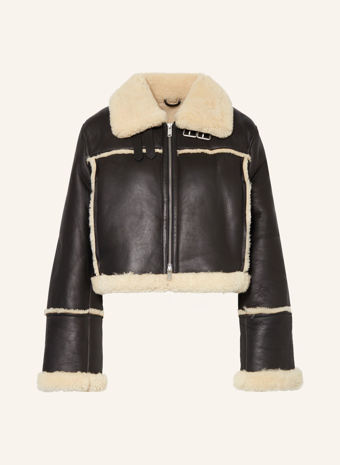 COS Leather jacket with lambskin, Color: DARK BROWN/ LIGHT YELLOW (Image 1)