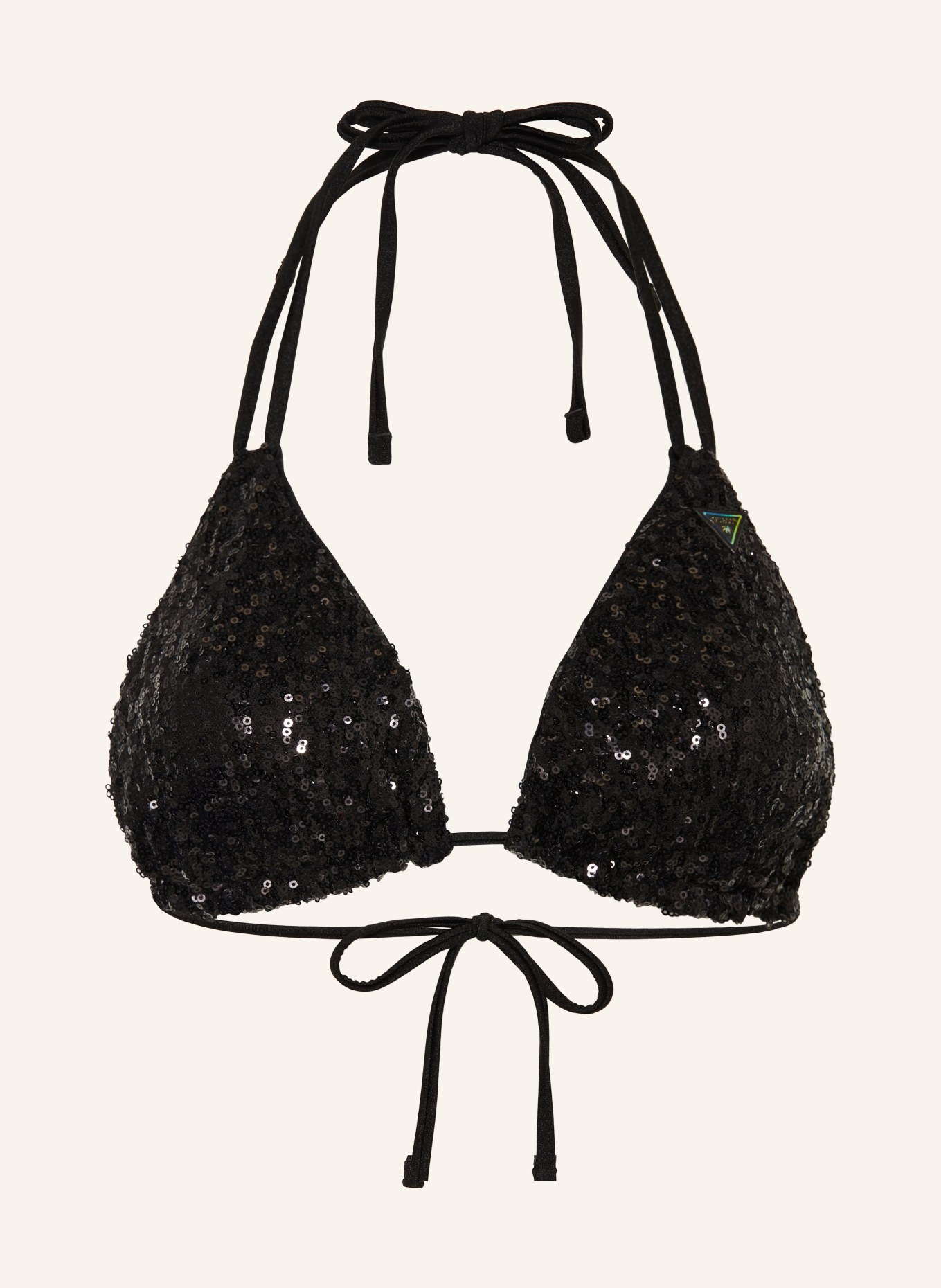 GUESS Triangle bikini top with sequins, Color: BLACK (Image 1)