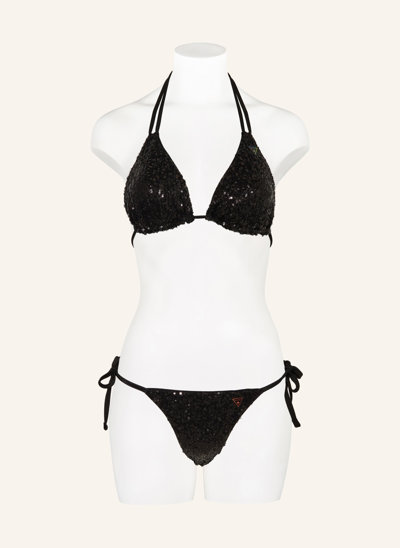 GUESS Triangle bikini top with sequins, Color: BLACK (Image 2)