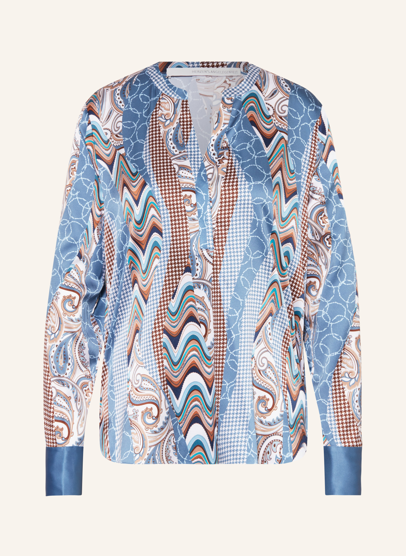 HERZEN'S ANGELEGENHEIT Shirt blouse in silk, Color: BLUE GRAY/ BEIGE/ WHITE (Image 1)