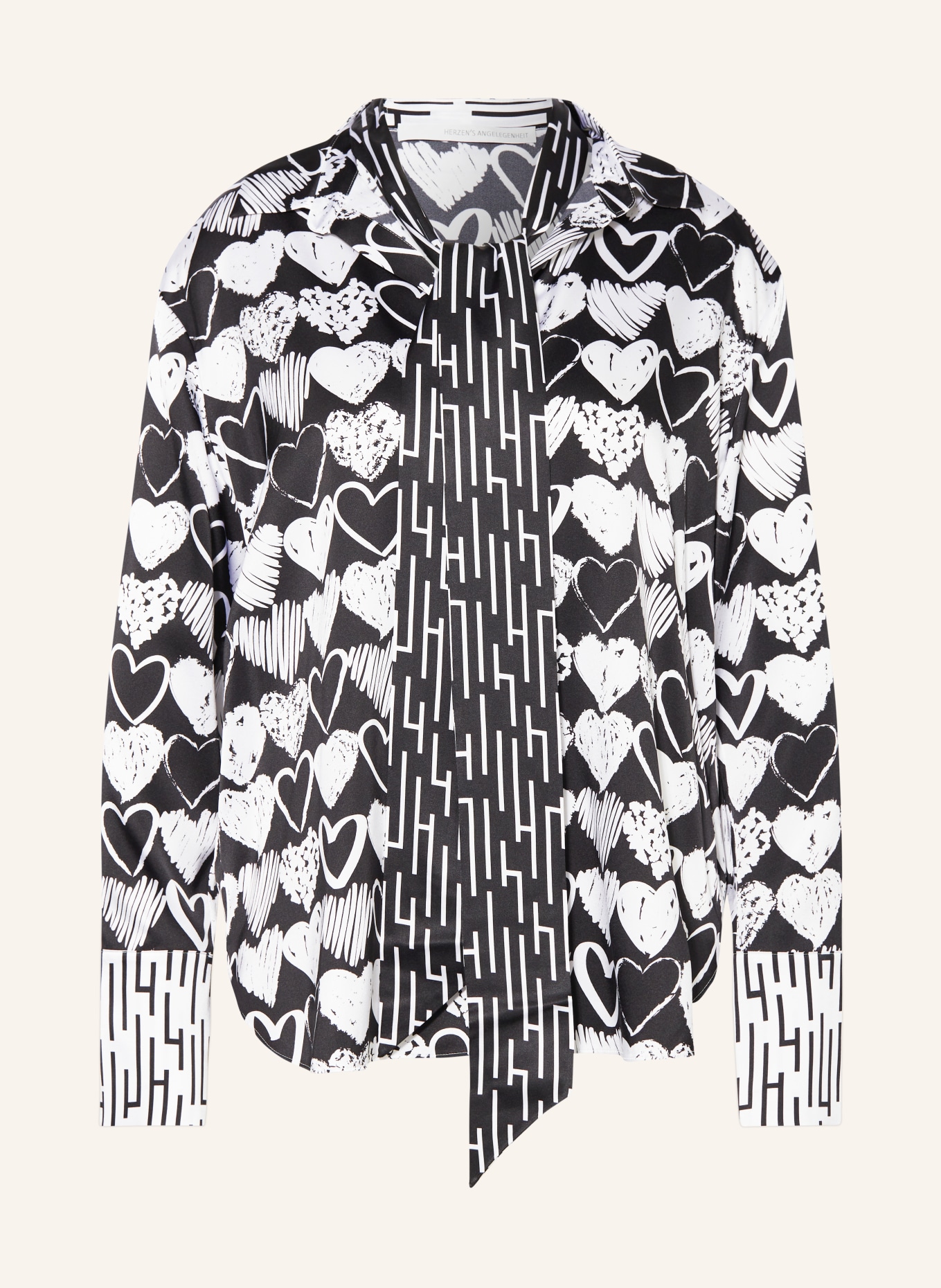 HERZEN'S ANGELEGENHEIT Shirt blouse in silk with detachable bow, Color: BLACK/ WHITE (Image 1)