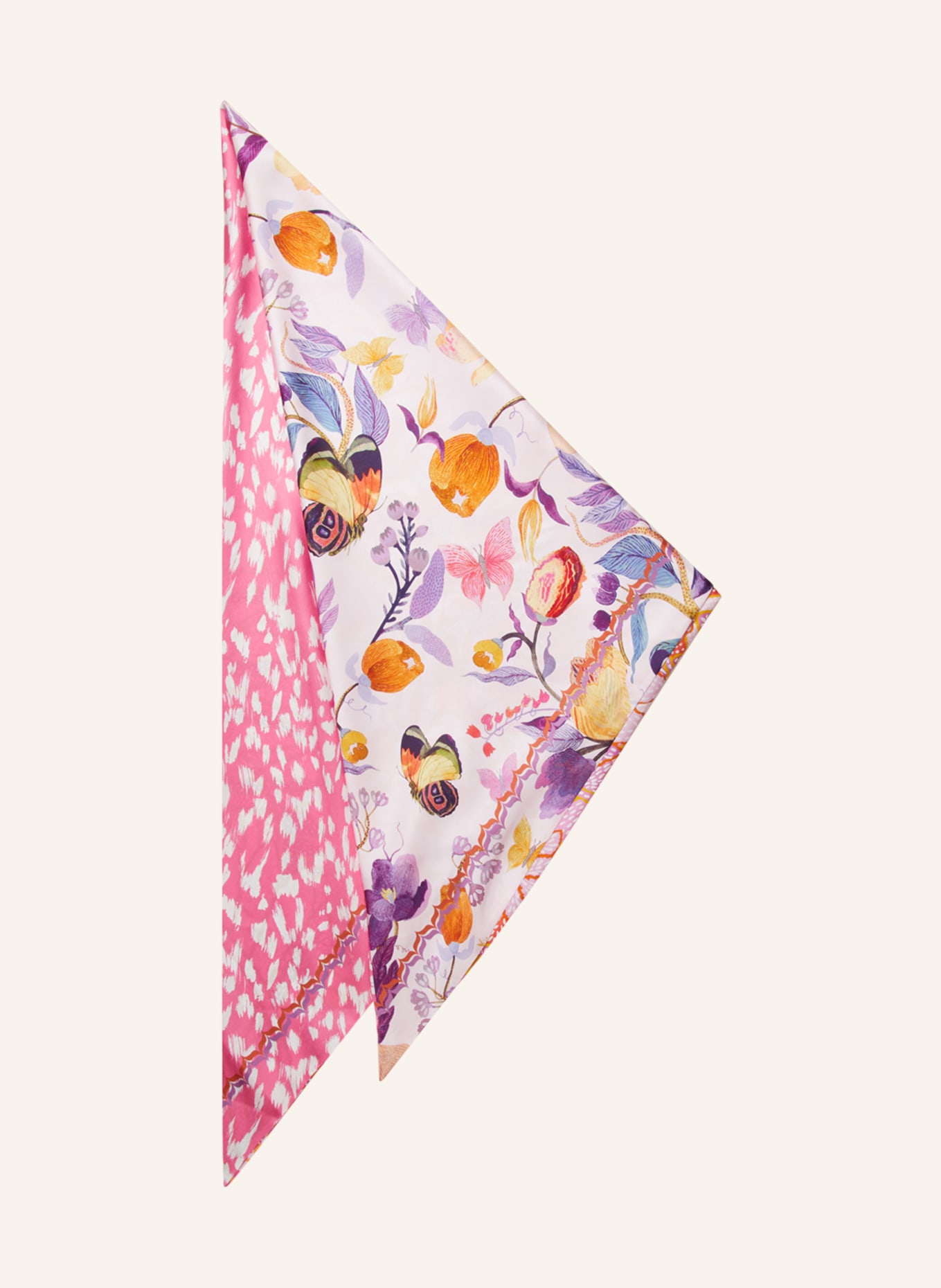CODELLO Reversible triangular scarf in silk, Color: PINK/ PINK/ PURPLE (Image 1)