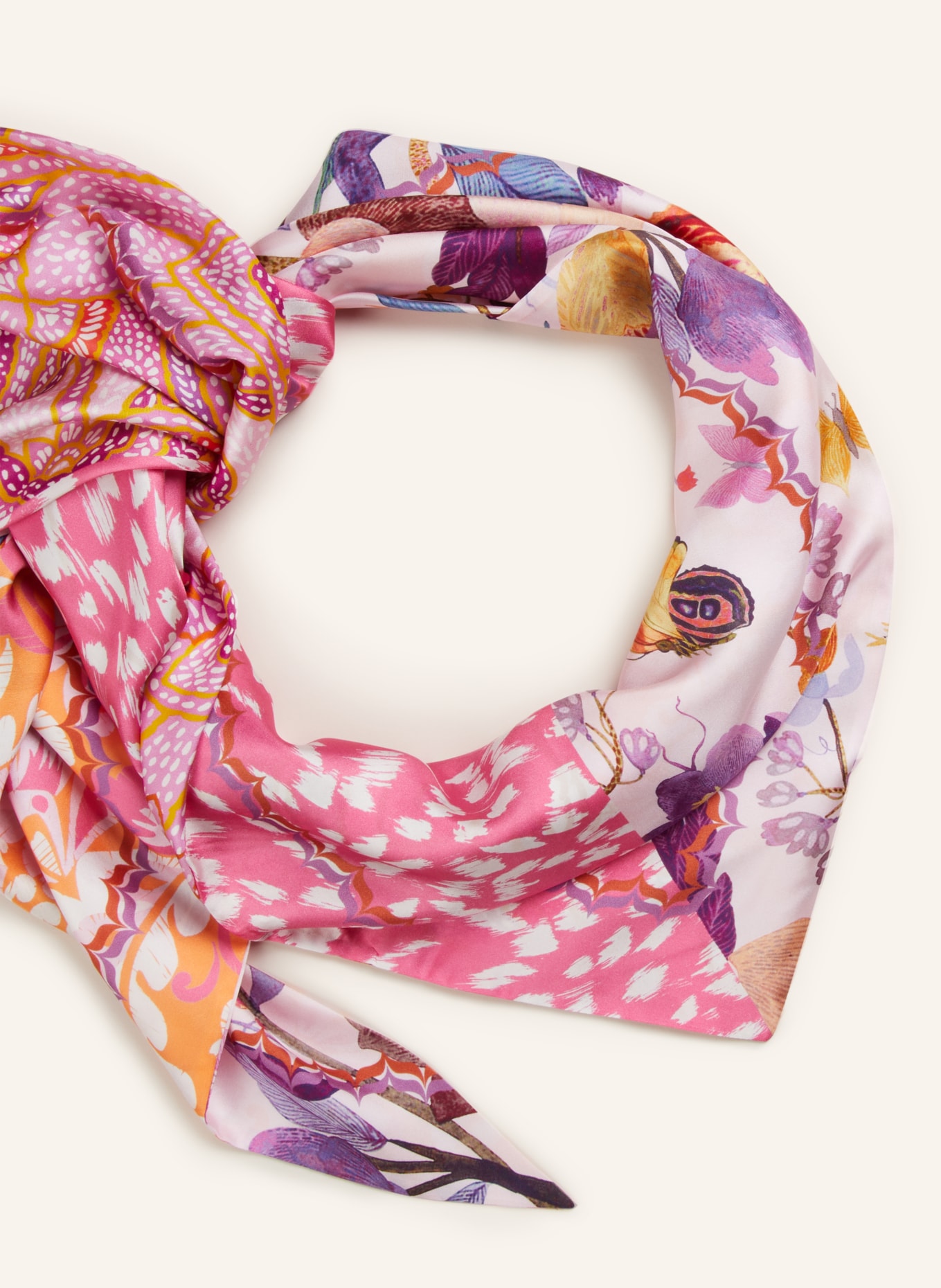 CODELLO Reversible triangular scarf in silk, Color: PINK/ PINK/ PURPLE (Image 2)