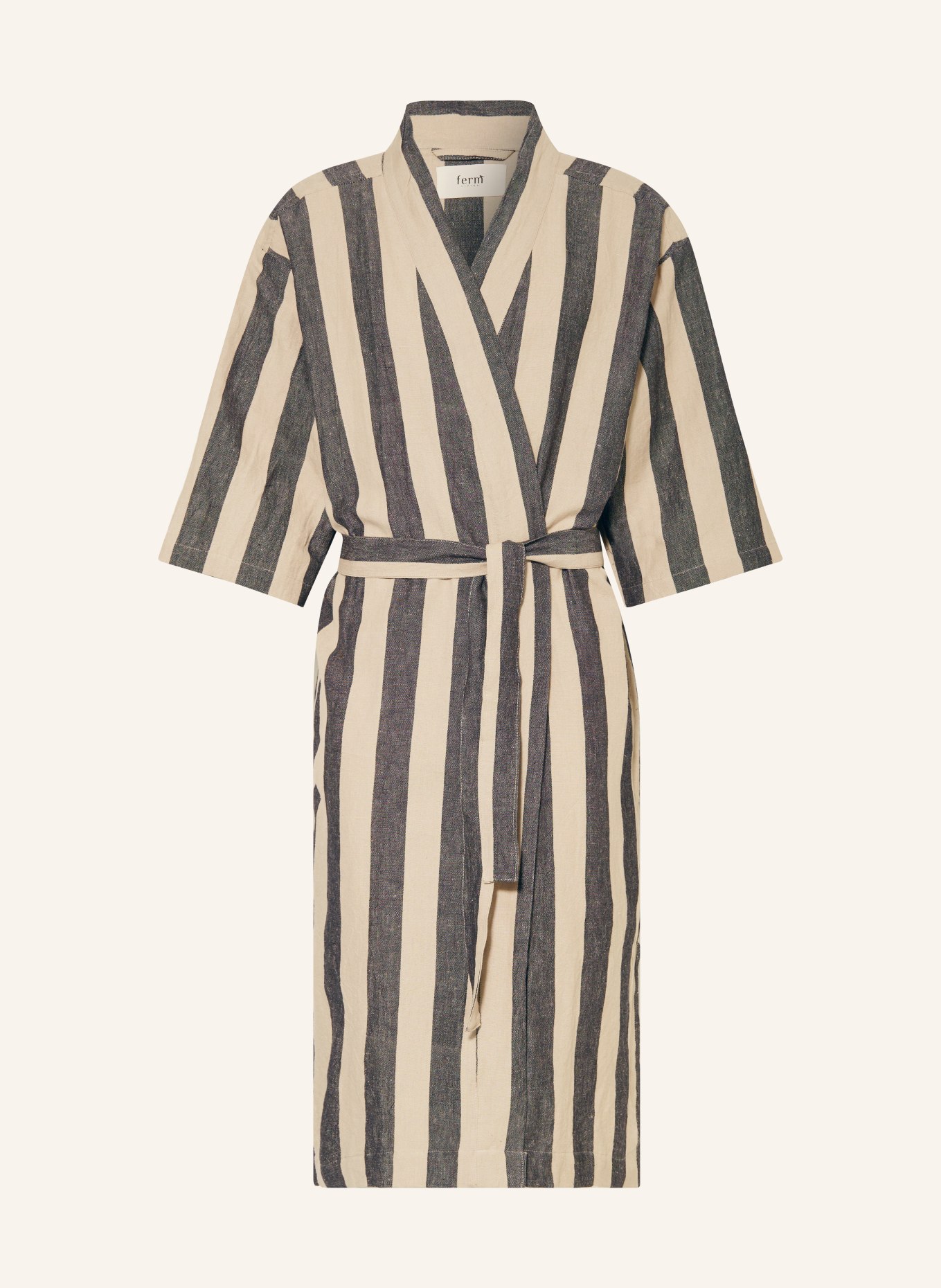 Ferm LIVING Unisex bathrobe FIELD ROBE with linen, Color: BEIGE/ BLACK (Image 1)