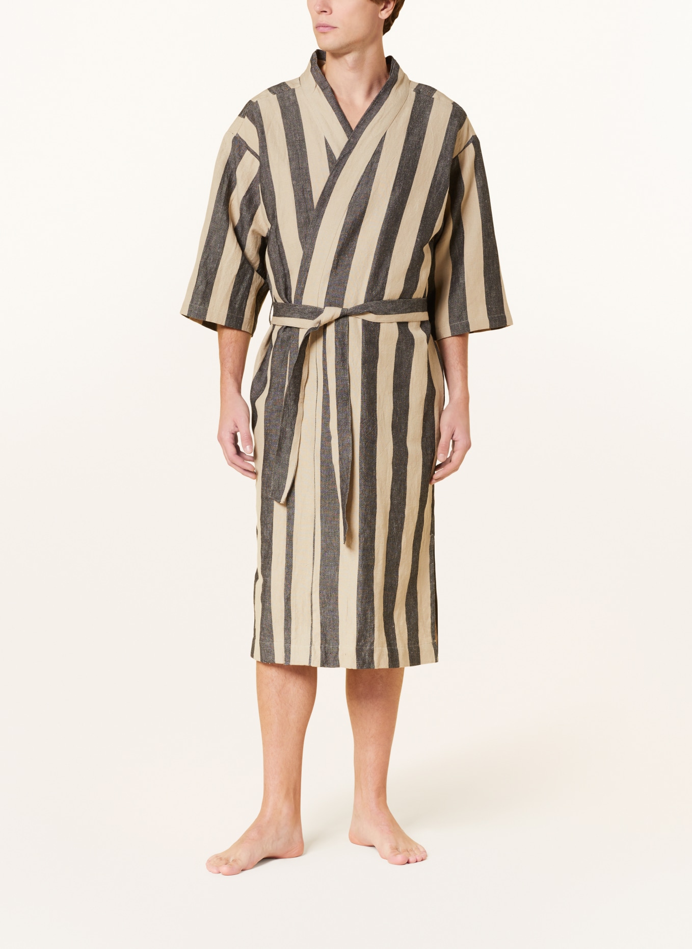 Ferm LIVING Unisex bathrobe FIELD ROBE with linen, Color: BEIGE/ BLACK (Image 2)