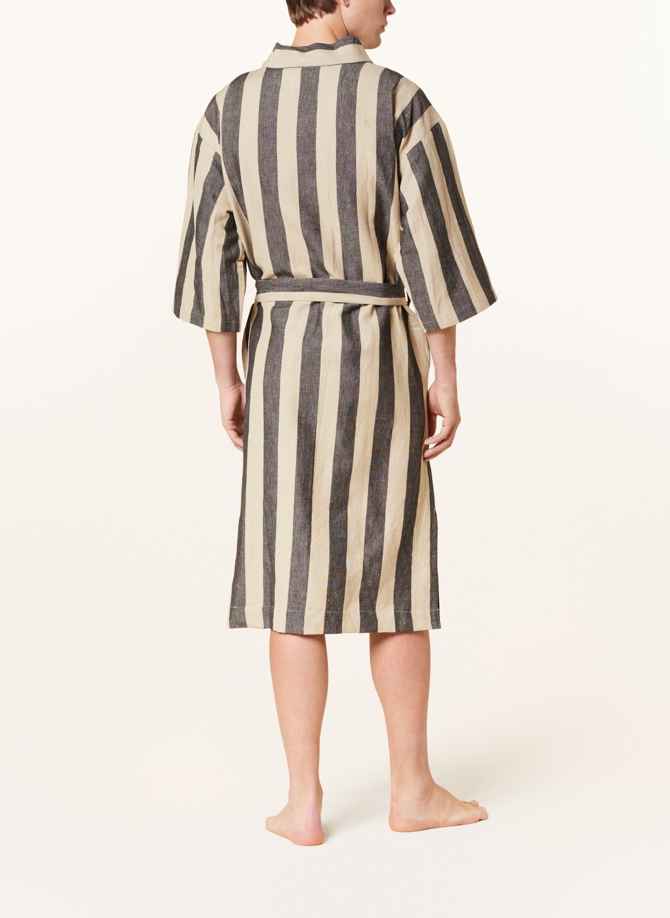 Ferm LIVING Unisex bathrobe FIELD ROBE with linen, Color: BEIGE/ BLACK (Image 3)