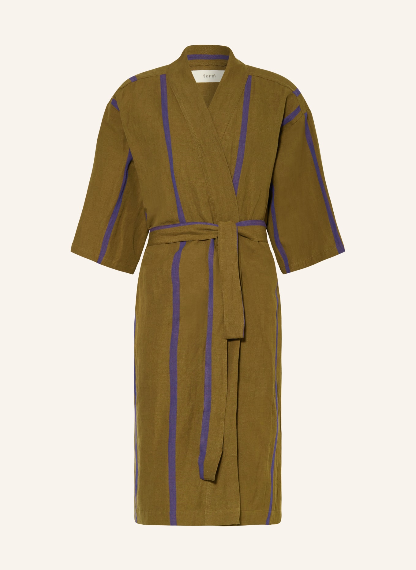 Ferm LIVING Unisex bathrobe FIELD ROBE with linen, Color: OLIVE/ BLUE (Image 1)