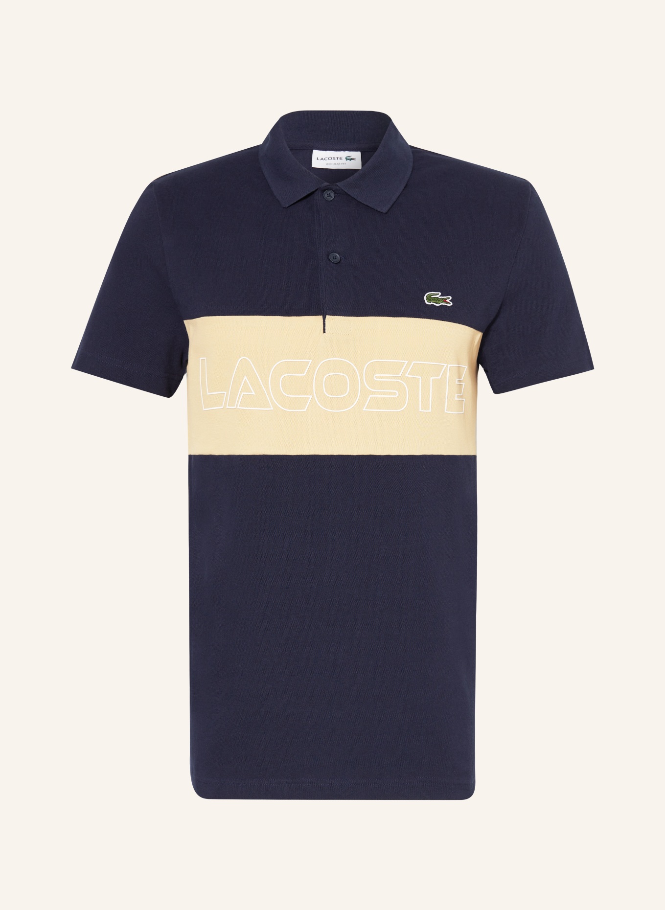 LACOSTE Piqué-Poloshirt Regular Fit, Farbe: DUNKELBLAU/ BEIGE (Bild 1)