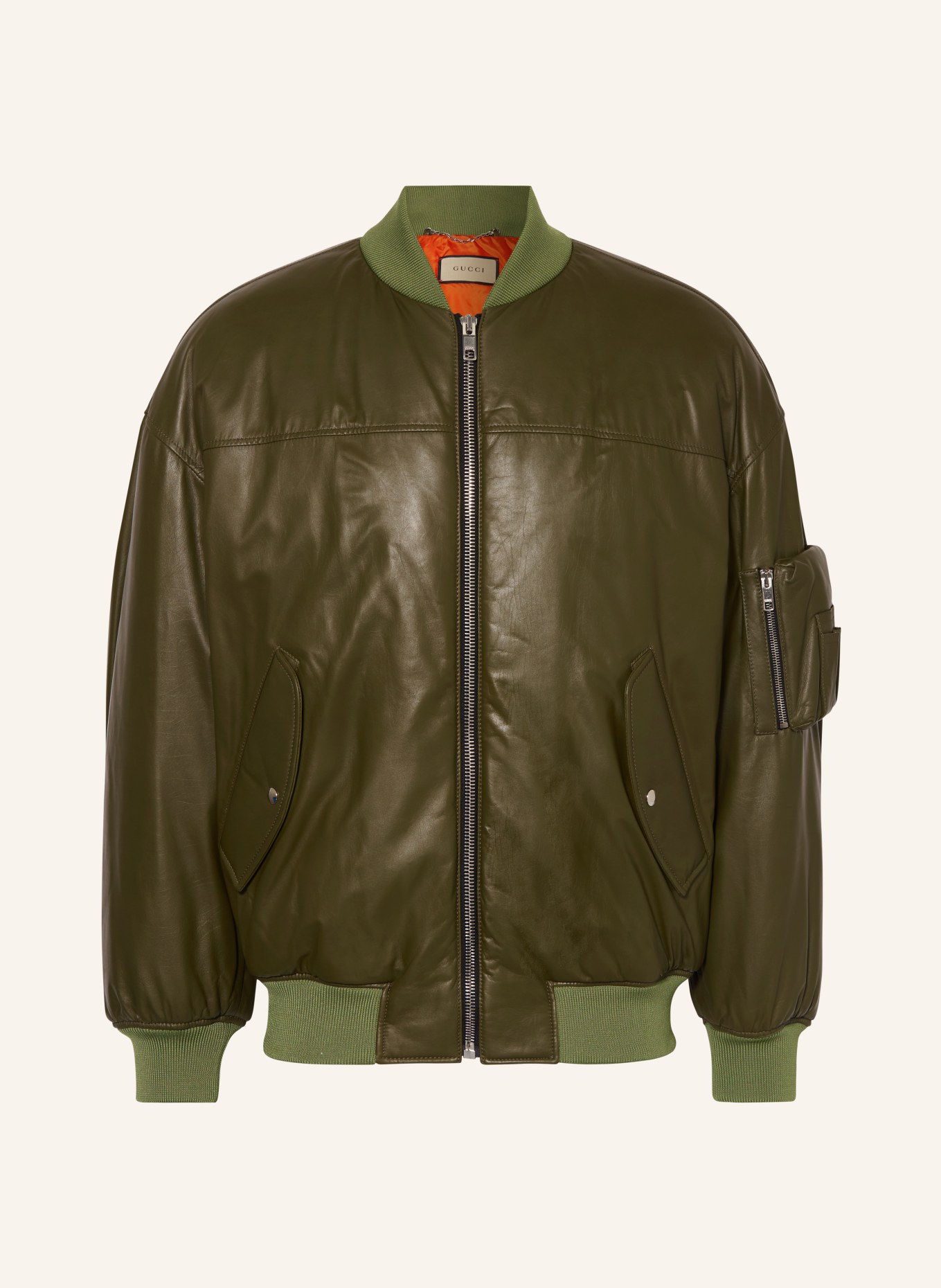 GUCCI Leather bomber jacket, Color: KHAKI (Image 1)