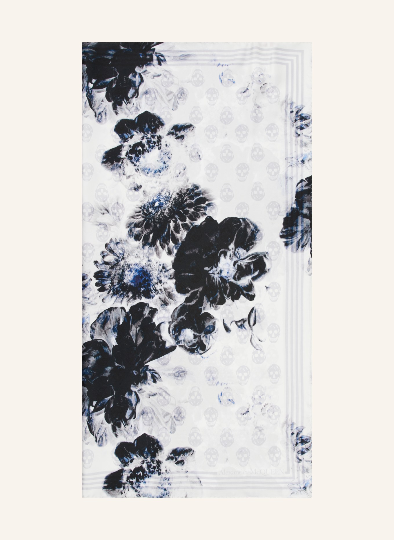 Alexander McQUEEN Silk scarf, Color: WHITE/ BLACK/ DARK BLUE (Image 1)