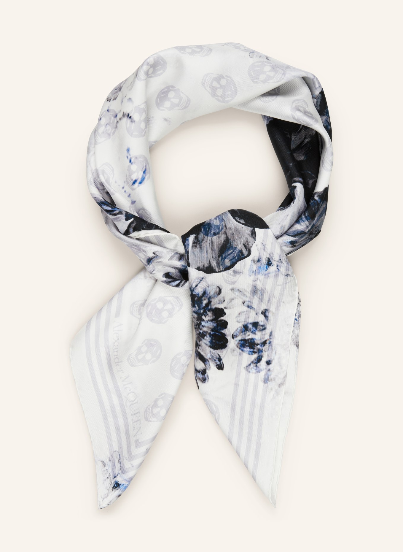 Alexander McQUEEN Silk scarf, Color: WHITE/ BLACK/ DARK BLUE (Image 2)