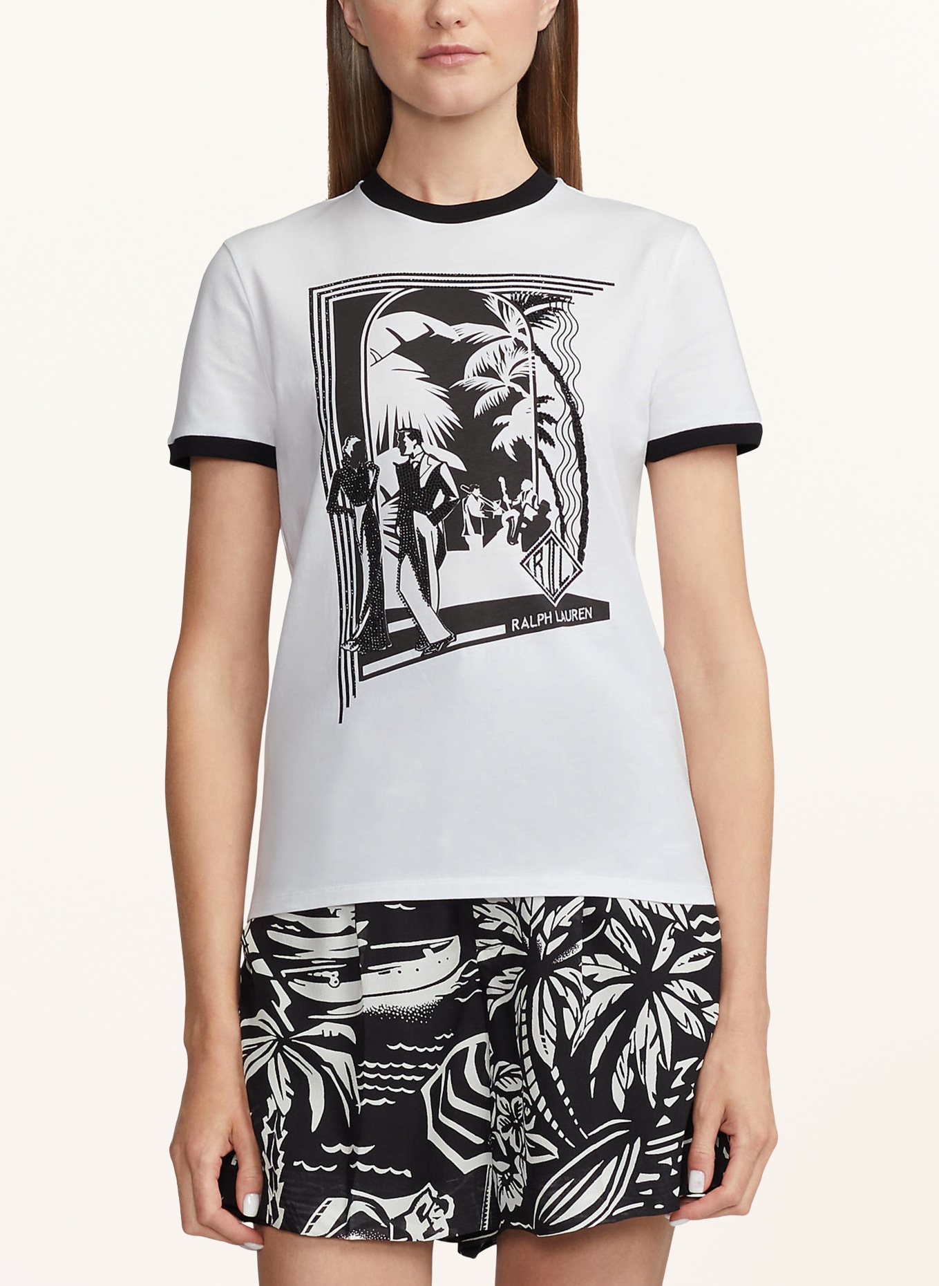 RALPH LAUREN Collection T-Shirt mit Schmucksteinen, Farbe: WEISS/ SCHWARZ (Bild 4)