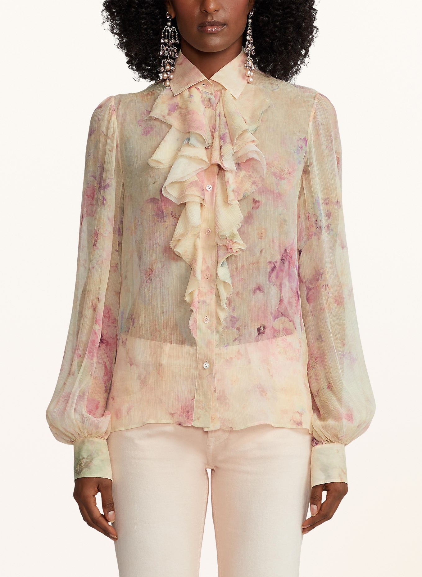 RALPH LAUREN Collection Silk blouse DYLON, Color: CREAM/ PINK/ GREEN (Image 4)