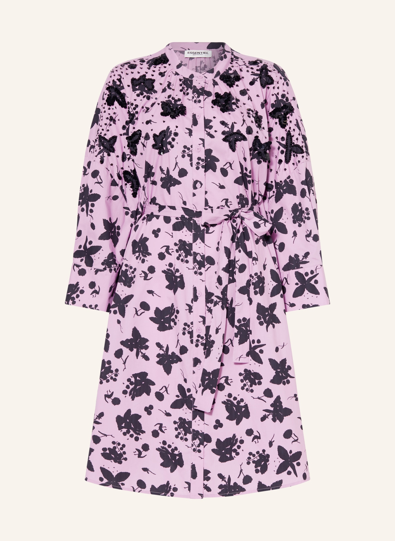 ESSENTIEL ANTWERP Shirt dress FACIE with 3/4 sleeves and sequins, Color: LIGHT PURPLE/ BLACK (Image 1)