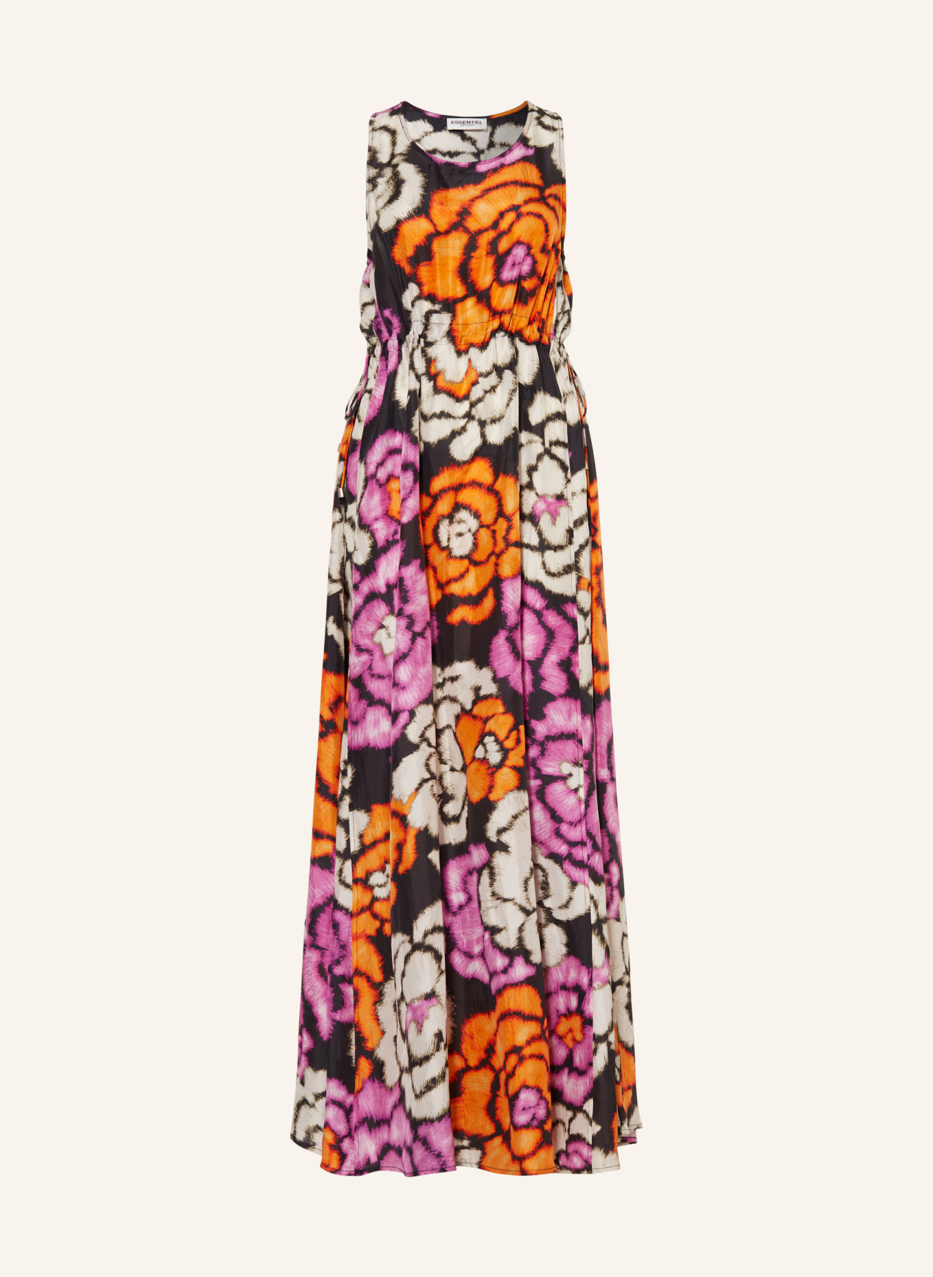 ESSENTIEL ANTWERP Silk dress FLOWERS, Color: BLACK/ ORANGE/ PURPLE (Image 1)