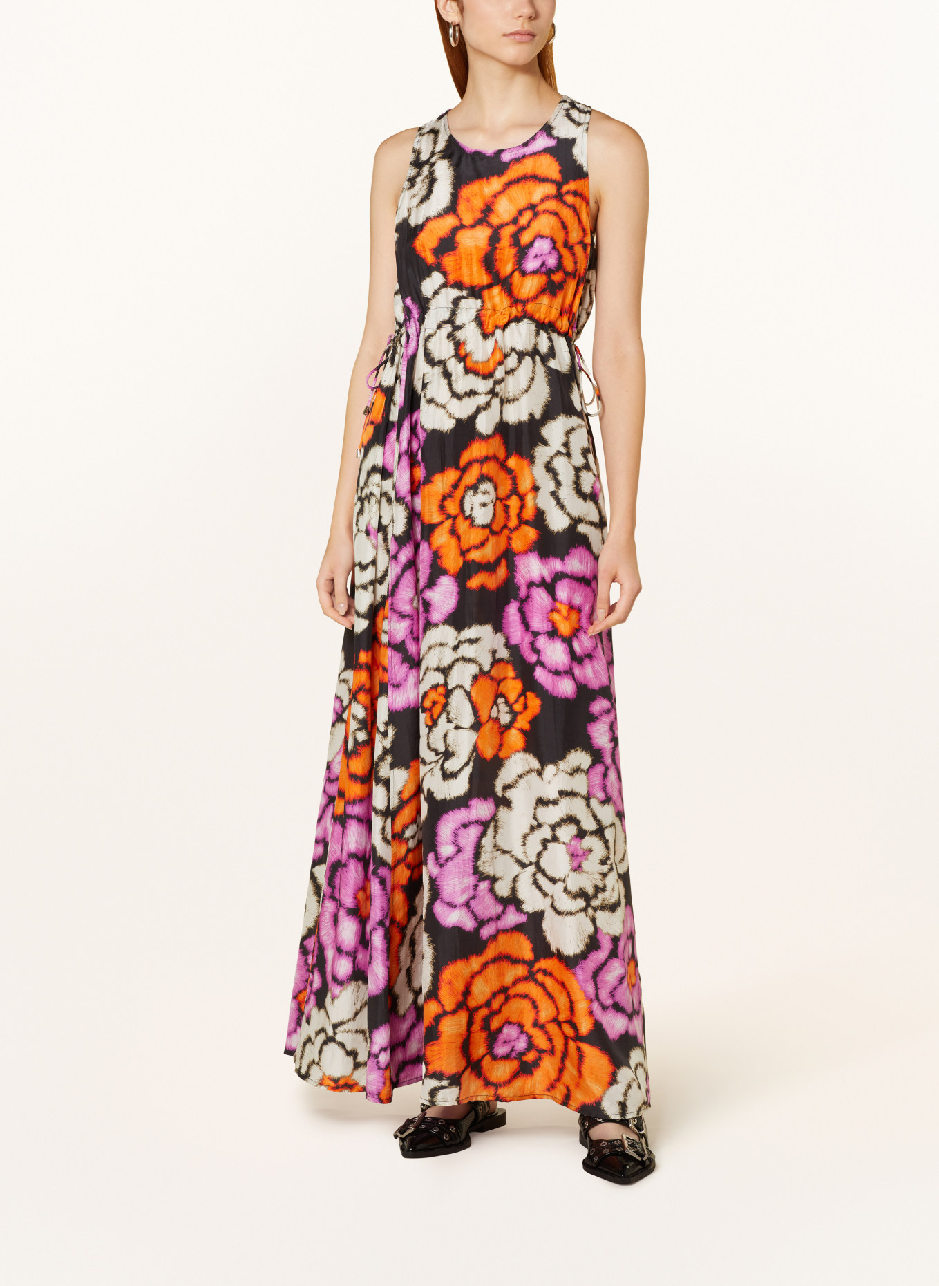 ESSENTIEL ANTWERP Silk dress FLOWERS, Color: BLACK/ ORANGE/ PURPLE (Image 2)
