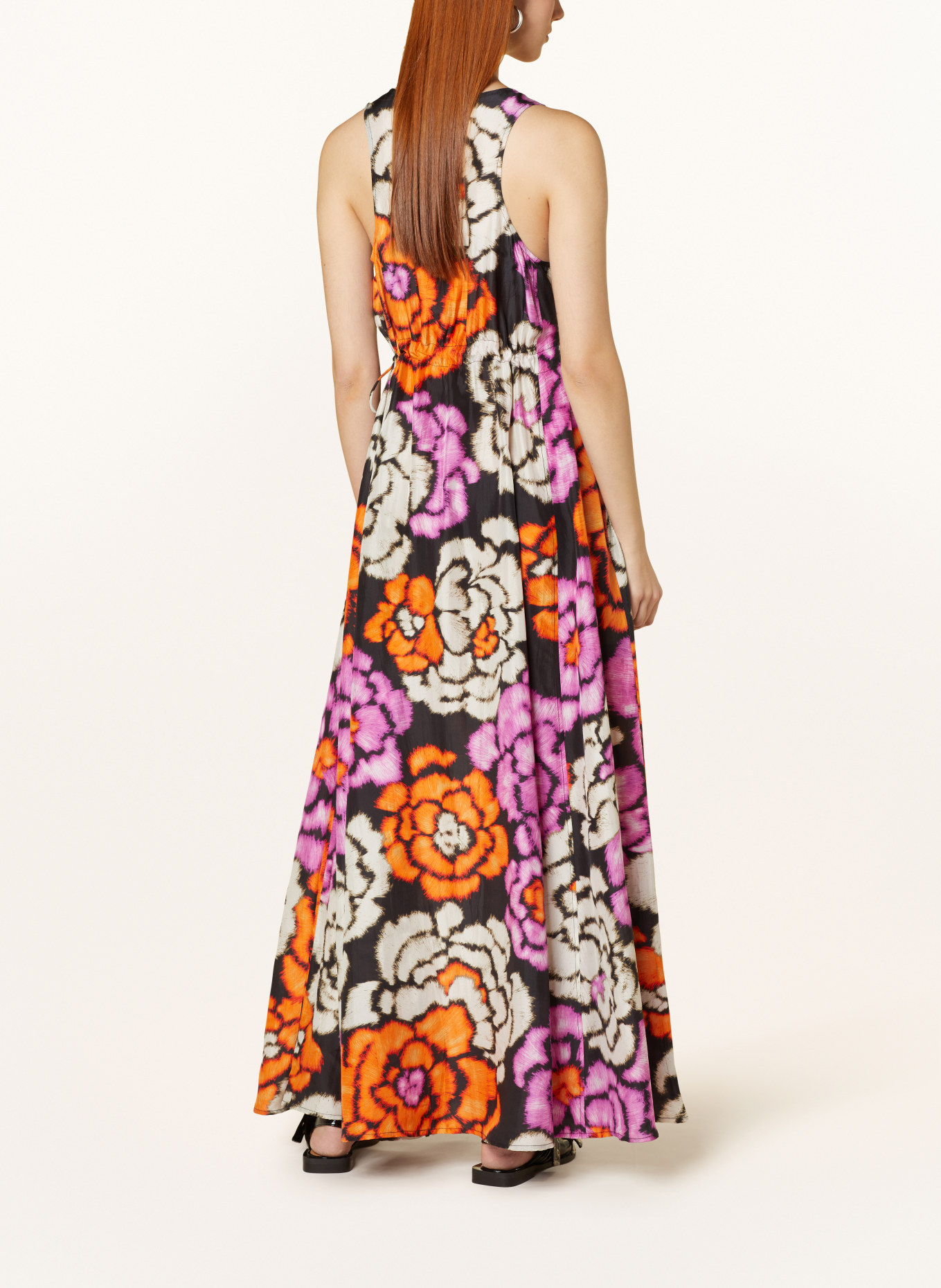 ESSENTIEL ANTWERP Silk dress FLOWERS, Color: BLACK/ ORANGE/ PURPLE (Image 3)