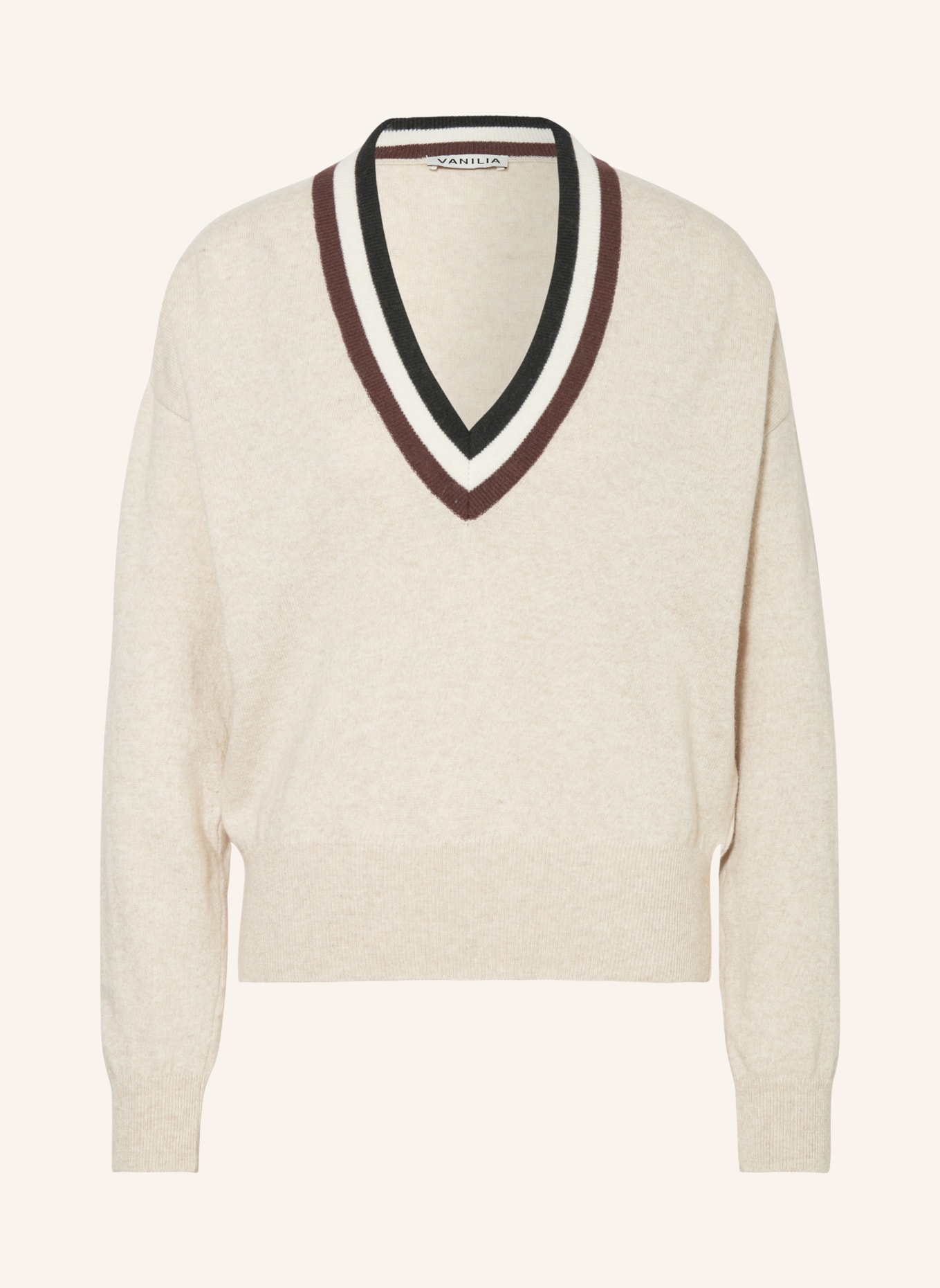 VANILIA Sweater, Color: CREAM/ DARK BROWN (Image 1)