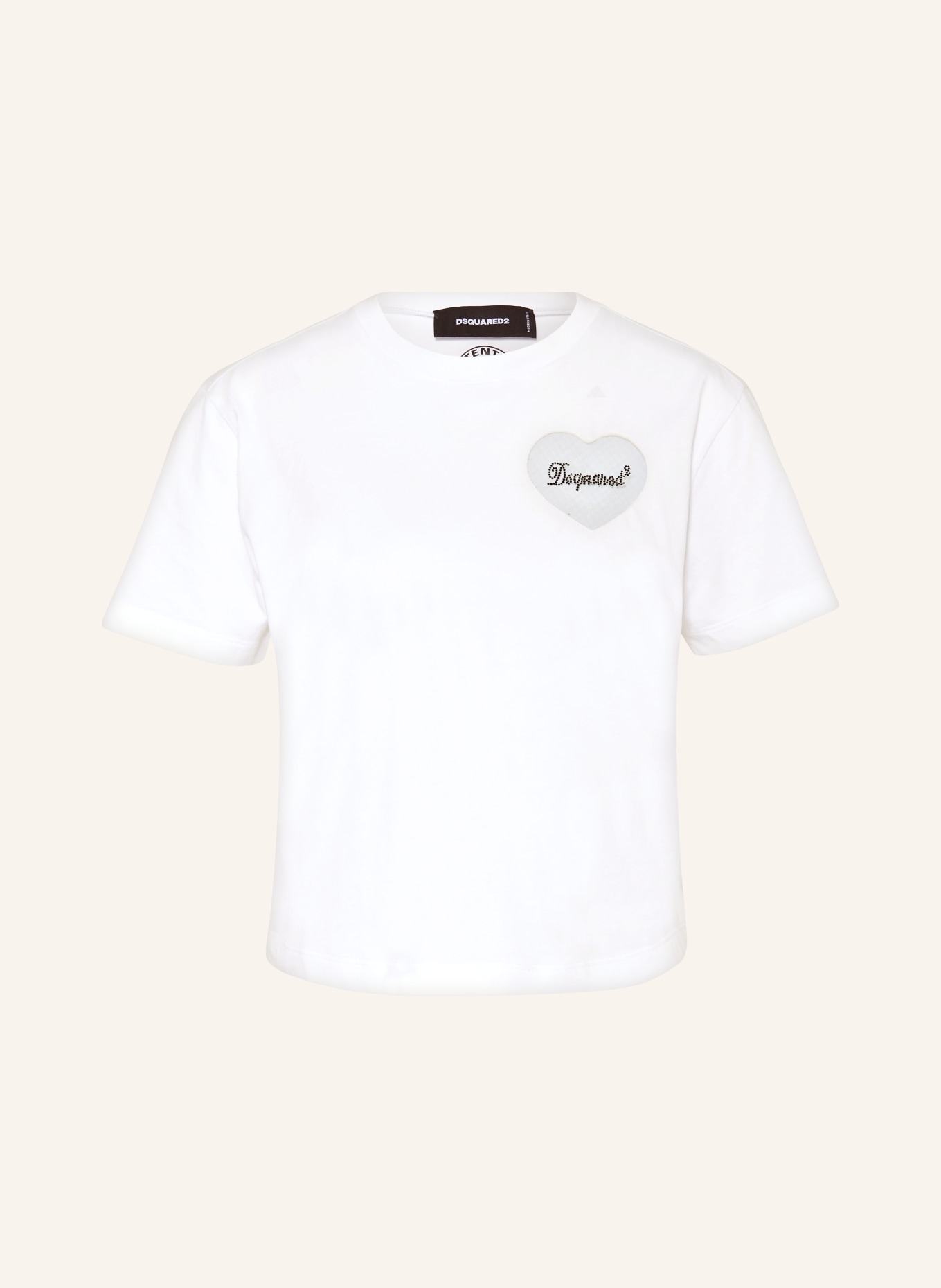 DSQUARED2 T-shirt z siateczką i ozdobnymi kamykami, Kolor: BIAŁY (Obrazek 1)
