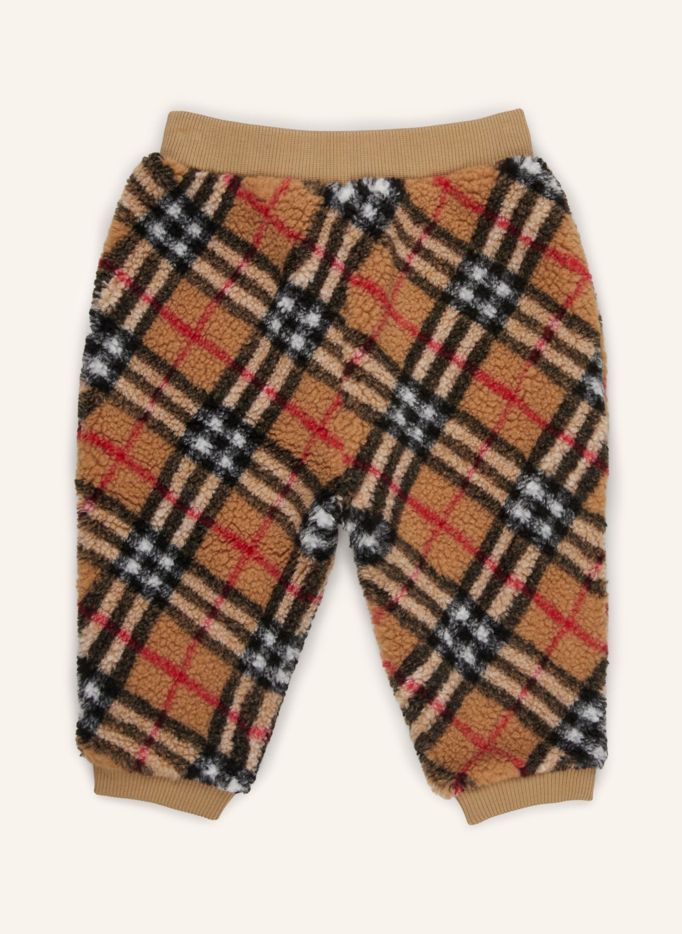BURBERRY Spodnie z pluszowego materiału w stylu dresowym, Kolor: BEŻOWY/ CZARNY/ CZERWONY (Obrazek 1)