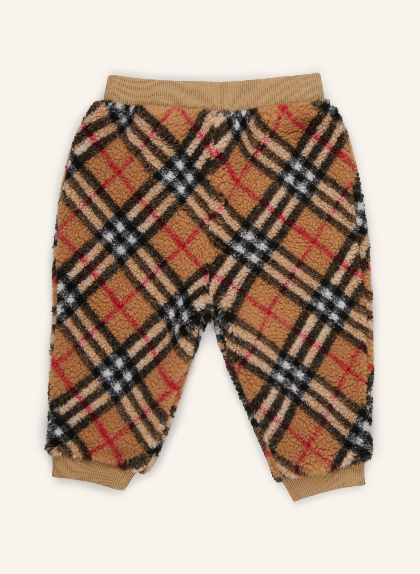 BURBERRY Spodnie z pluszowego materiału w stylu dresowym, Kolor: BEŻOWY/ CZARNY/ CZERWONY (Obrazek 2)